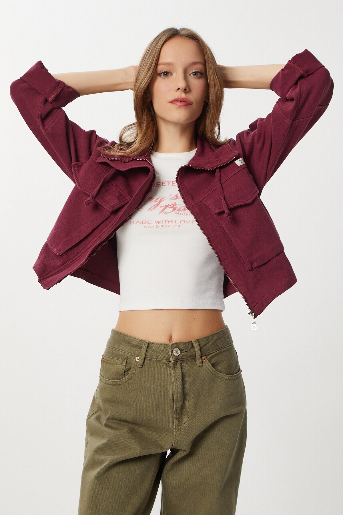 Kapaklı Cepli Gabardin Ceket - 1770 BORDO LAN0063