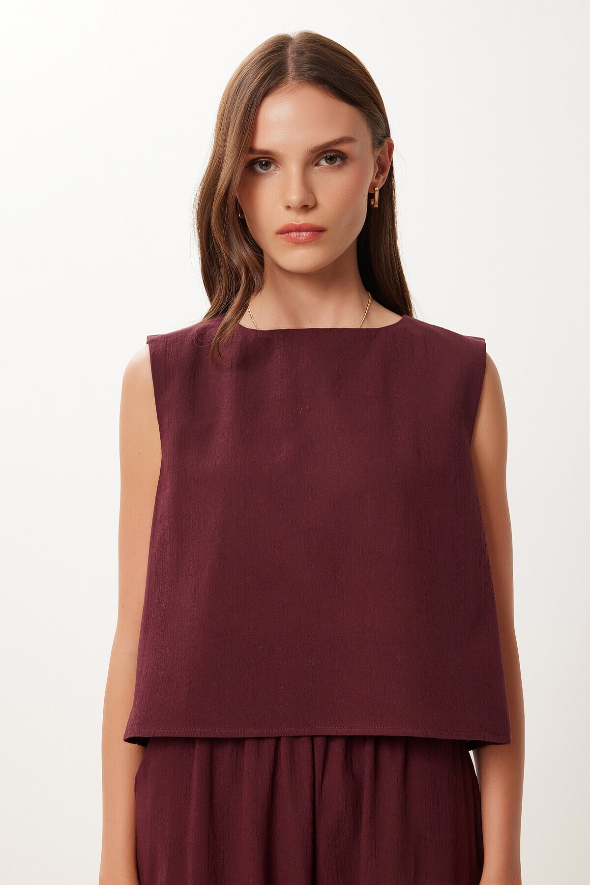 Keten Bluz Pantolon Takım BORDO HRV0001