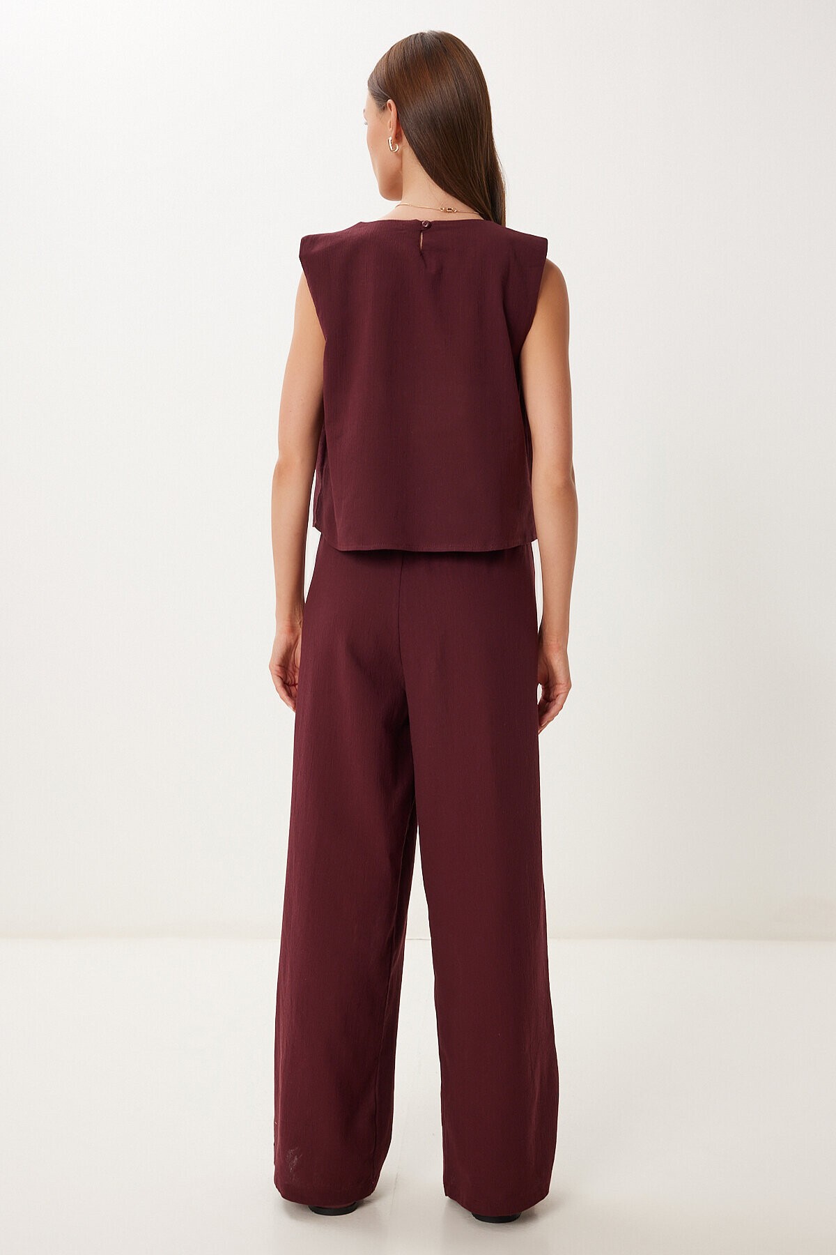 Keten Bluz Pantolon Takım BORDO HRV0001