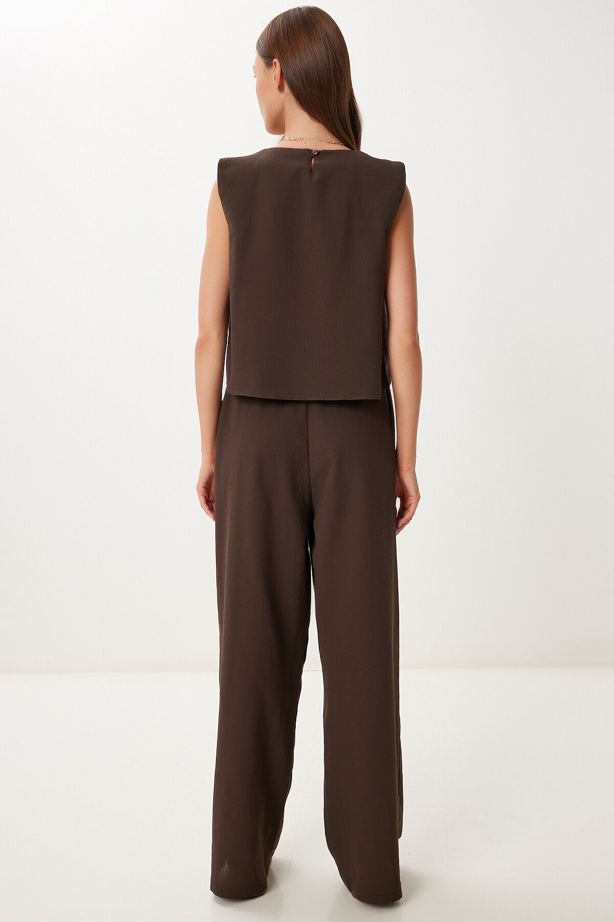 Keten Bluz Pantolon Takım KAHVERENGİ HRV0001