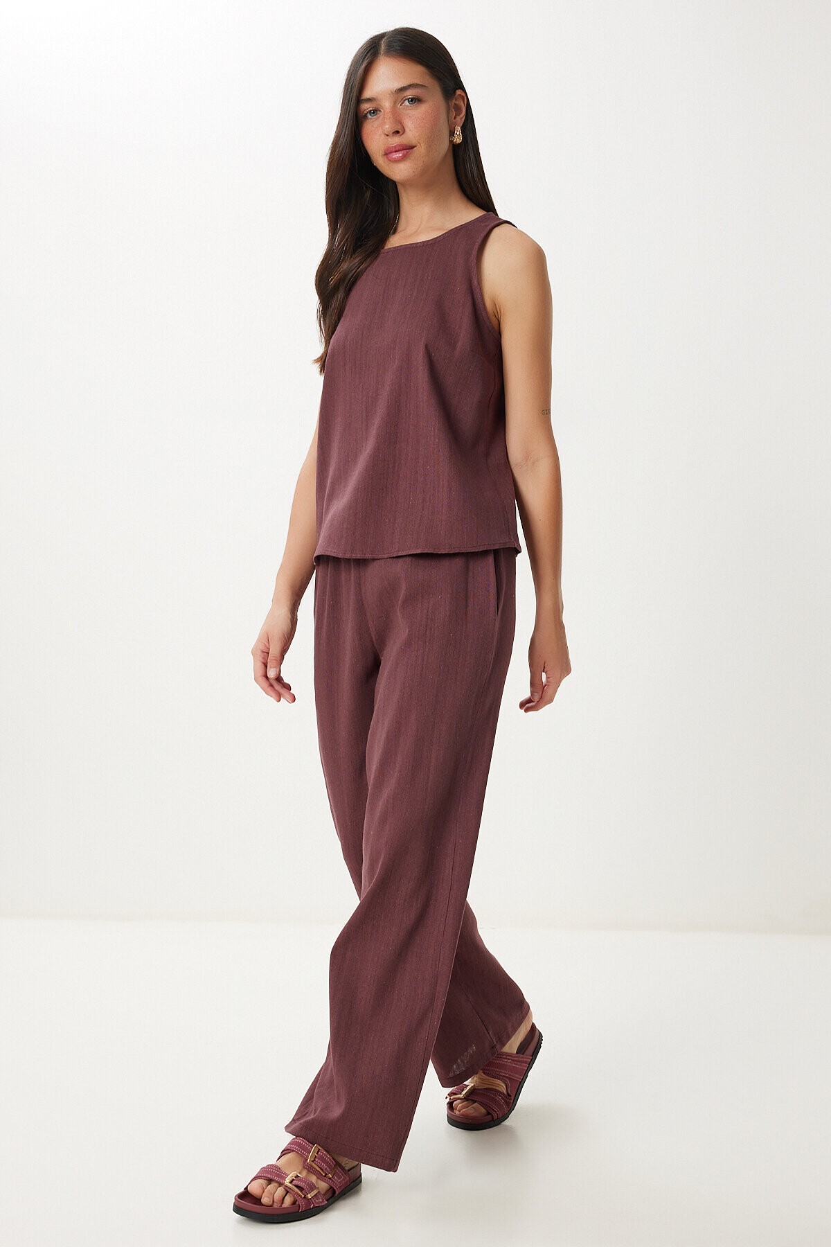 Keten Bluz Pantolon Takım MÜRDÜM HMC0001
