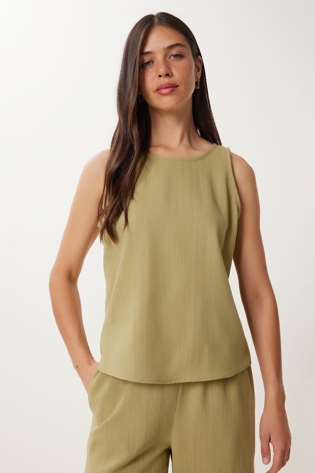 Keten Bluz Pantolon Takım ZEYTİN YEŞİLİ HMC0001