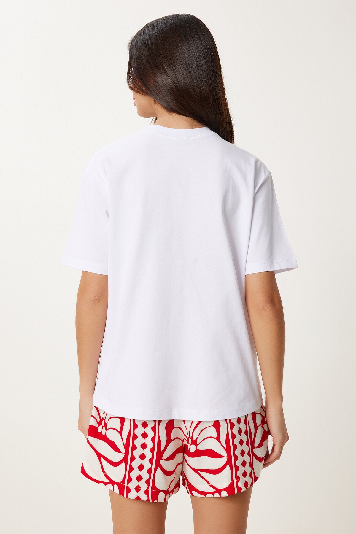 Kiraz Nakışlı Pamuklu Örme T-shirt BEYAZ LAN0033