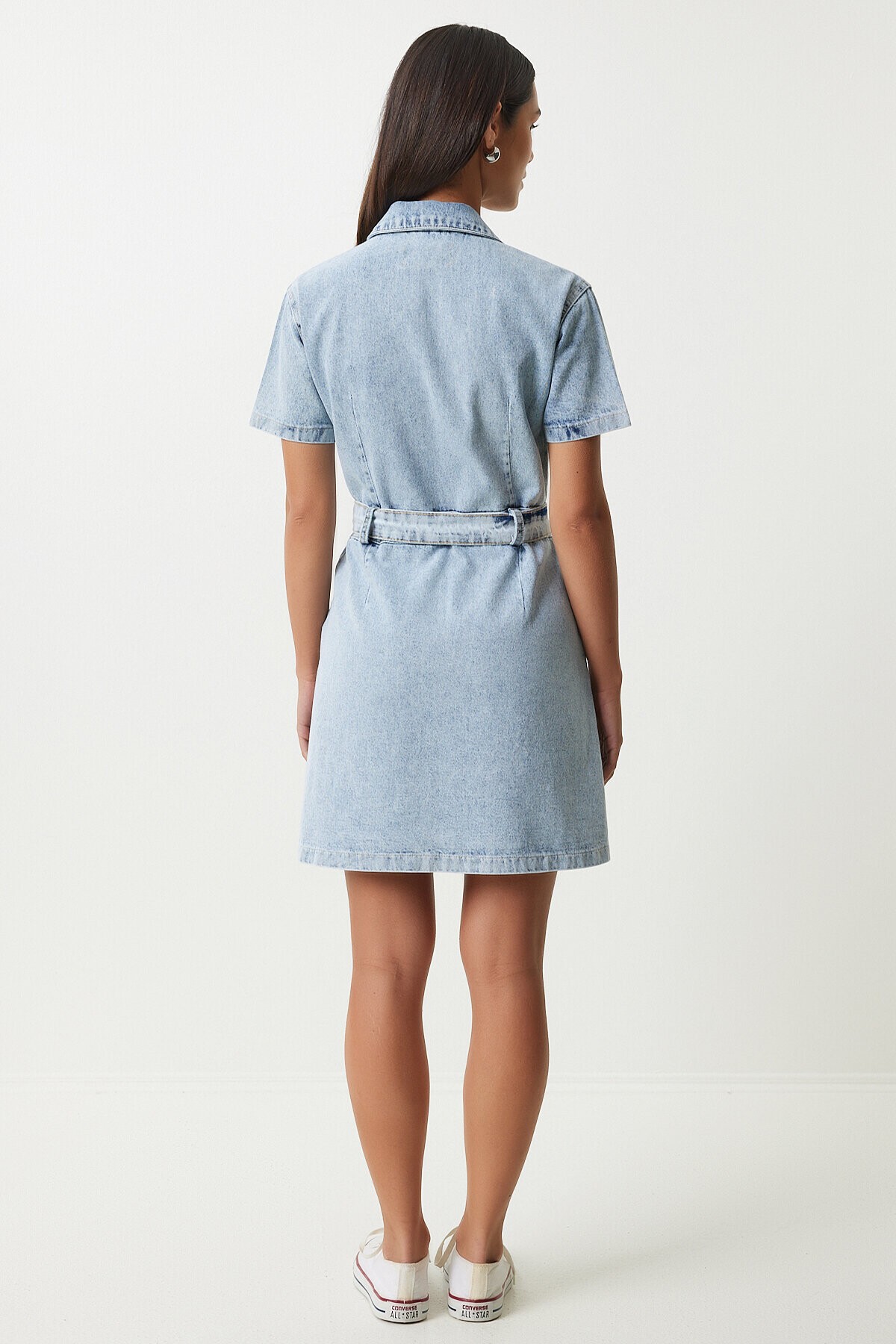 Kuşaklı Denim Elbise AÇIK MAVİ LAN0006