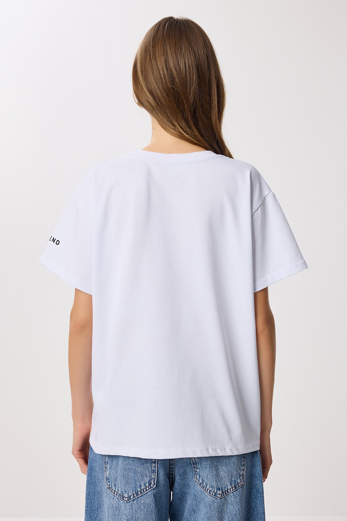 Leopar Baskılı Pamuklu Örme T-shirt BEYAZ LAN0069