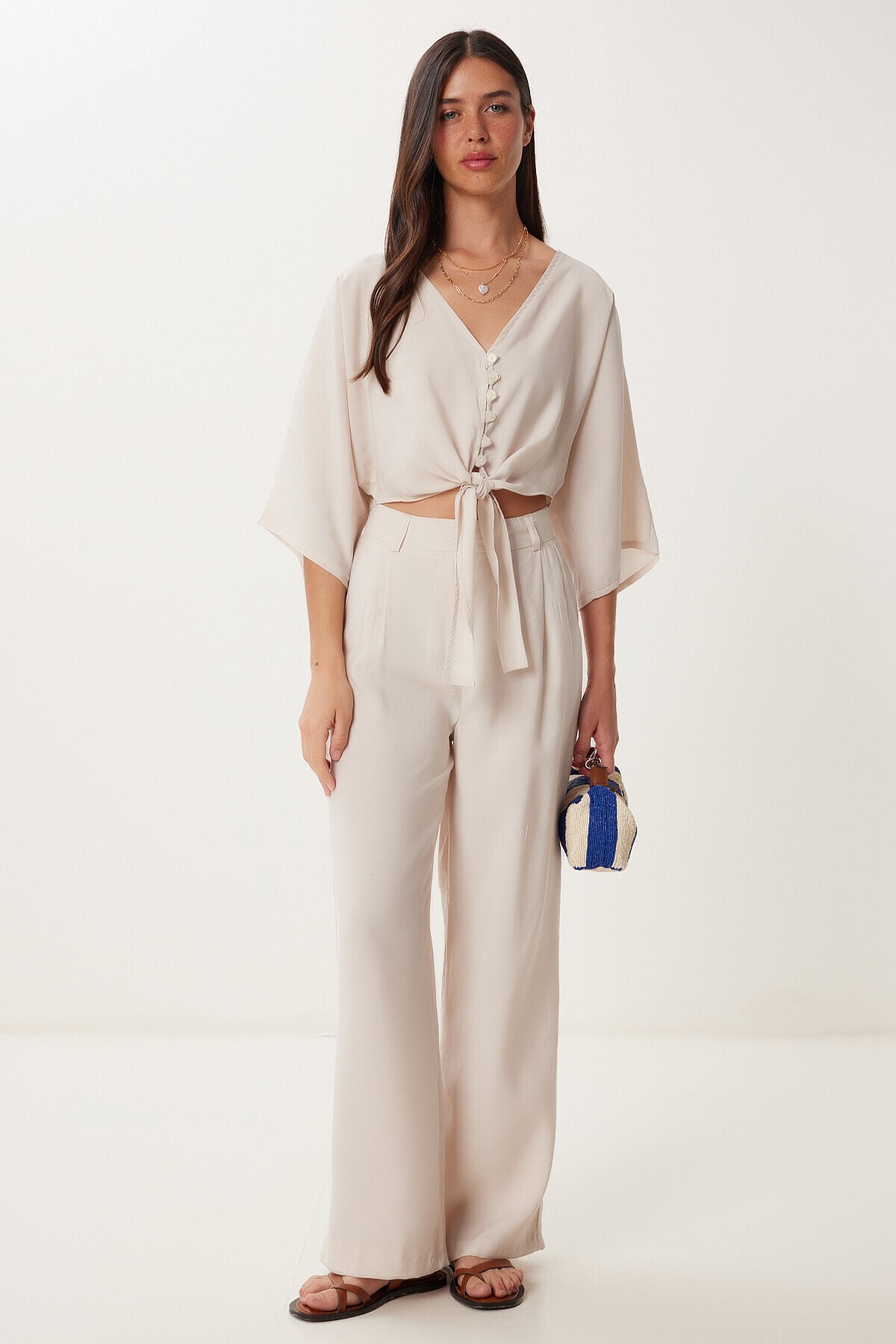 Modal Bluz Pantolon Takım KREM LBV0069