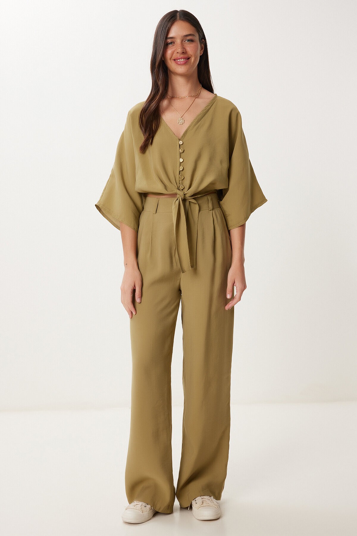 Modal Bluz Pantolon Takım ZEYTİN YEŞİLİ LBV0069