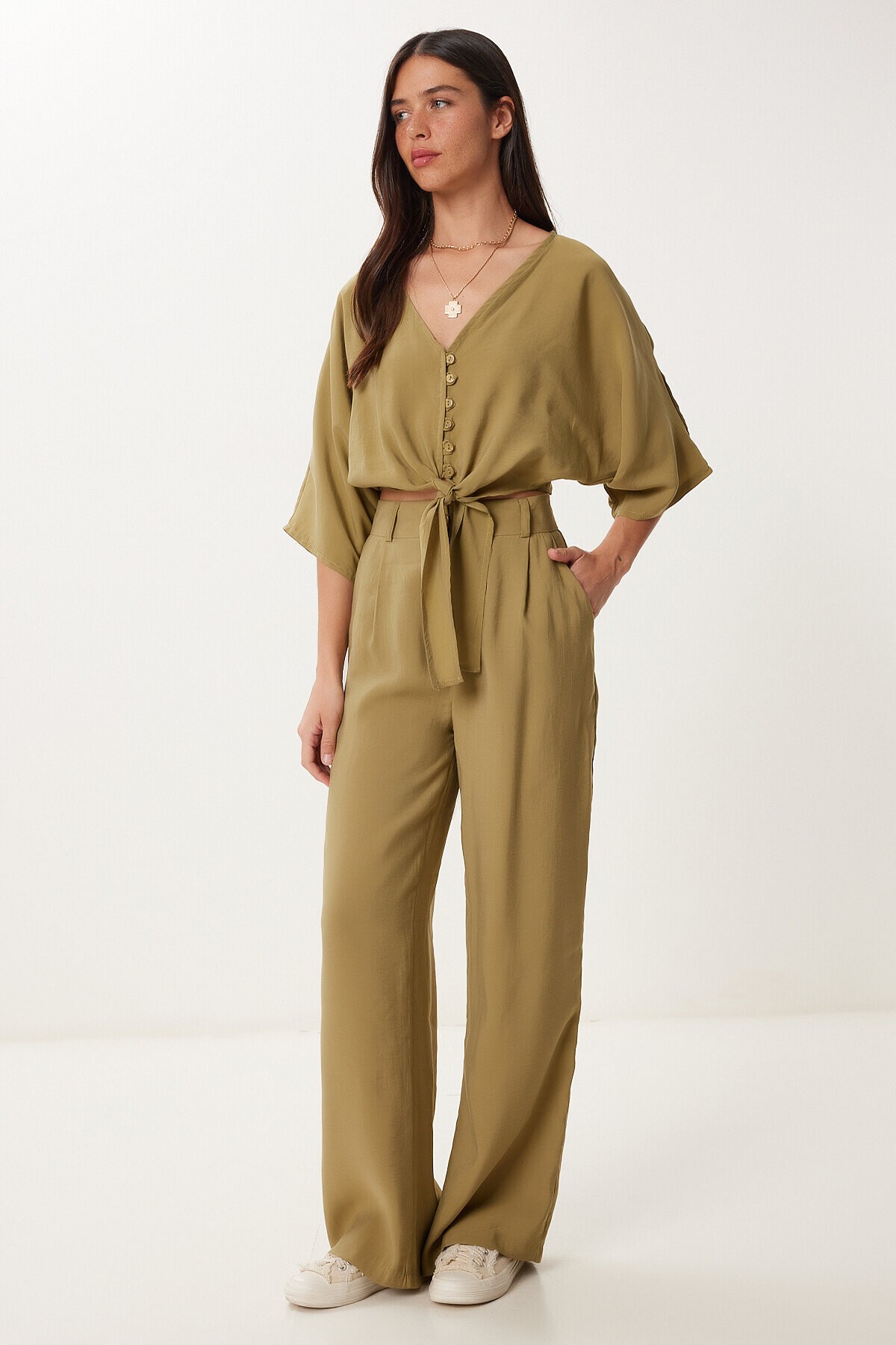 Modal Bluz Pantolon Takım ZEYTİN YEŞİLİ LBV0069