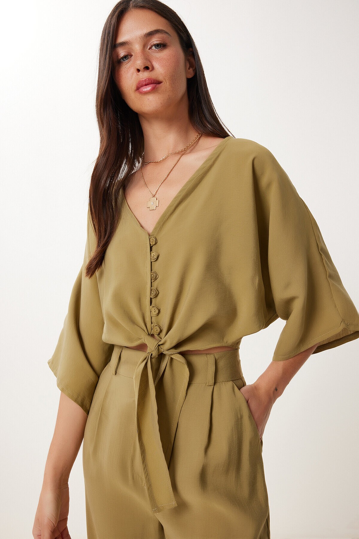 Modal Bluz Pantolon Takım ZEYTİN YEŞİLİ LBV0069