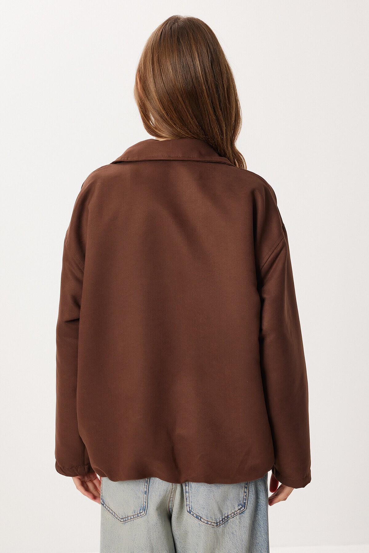 Oversize Suni Süet Bomber Ceket KAHVERENGİ LAN0081