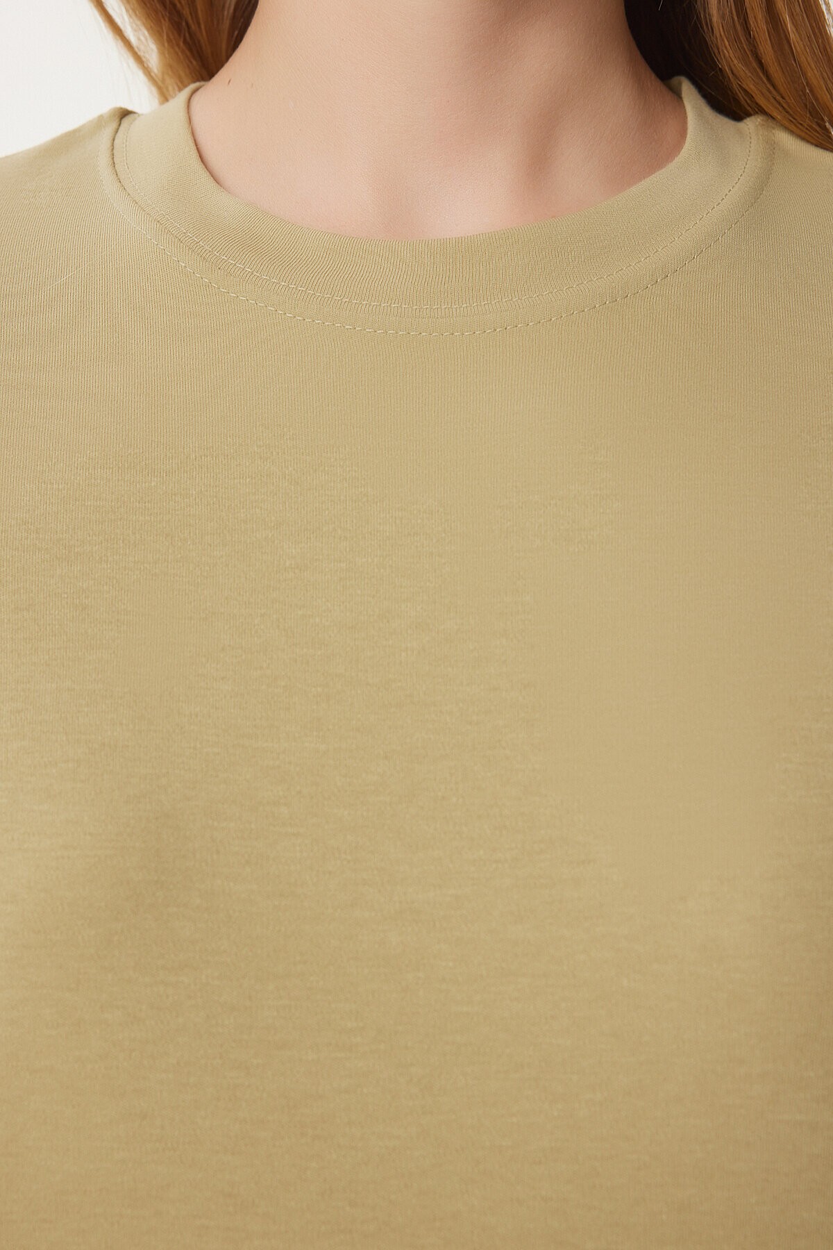 Pamuklu Basic Örme T-shirt BEJ LAG0001