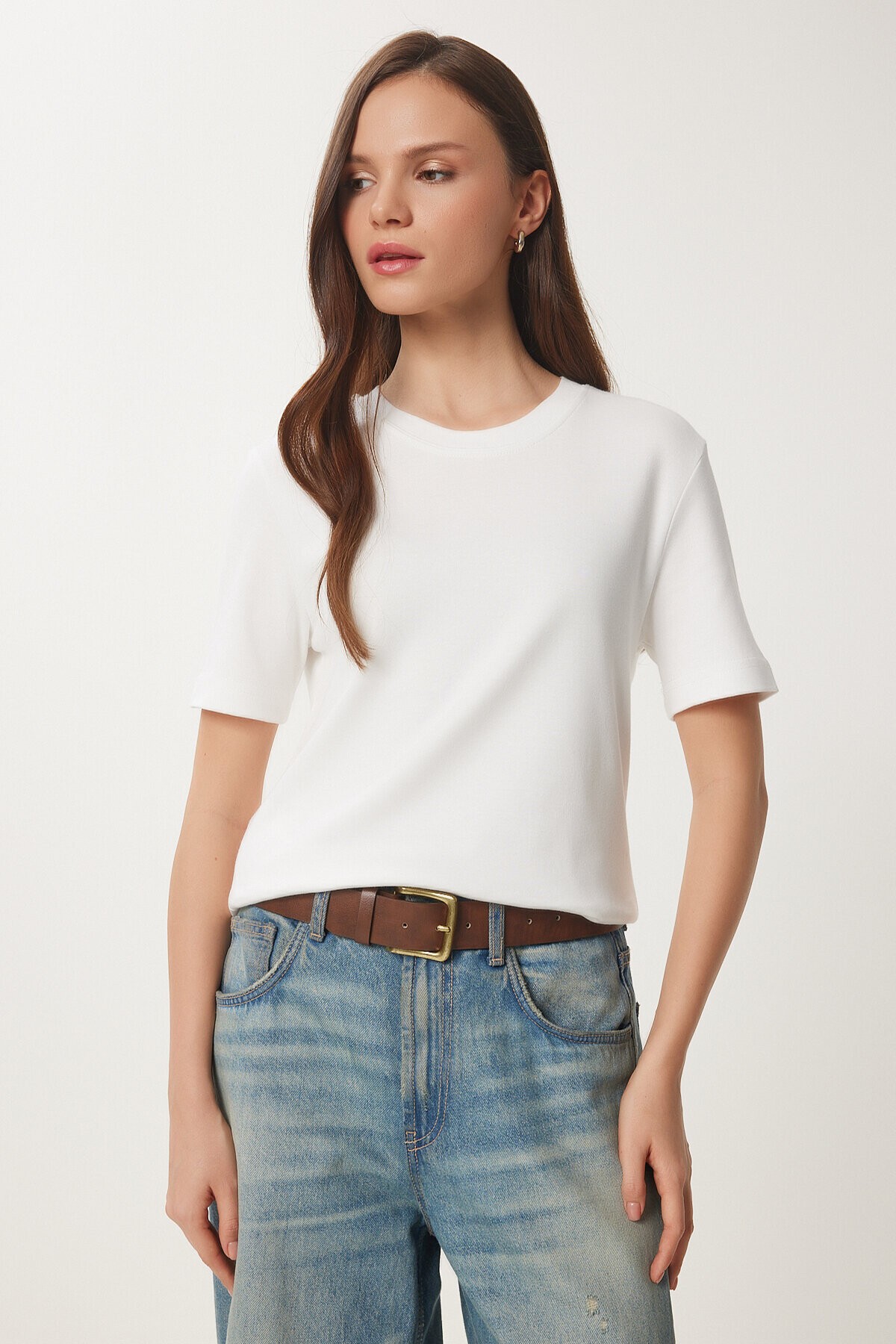 Pamuklu Basic Örme T-shirt BEYAZ LAG0001