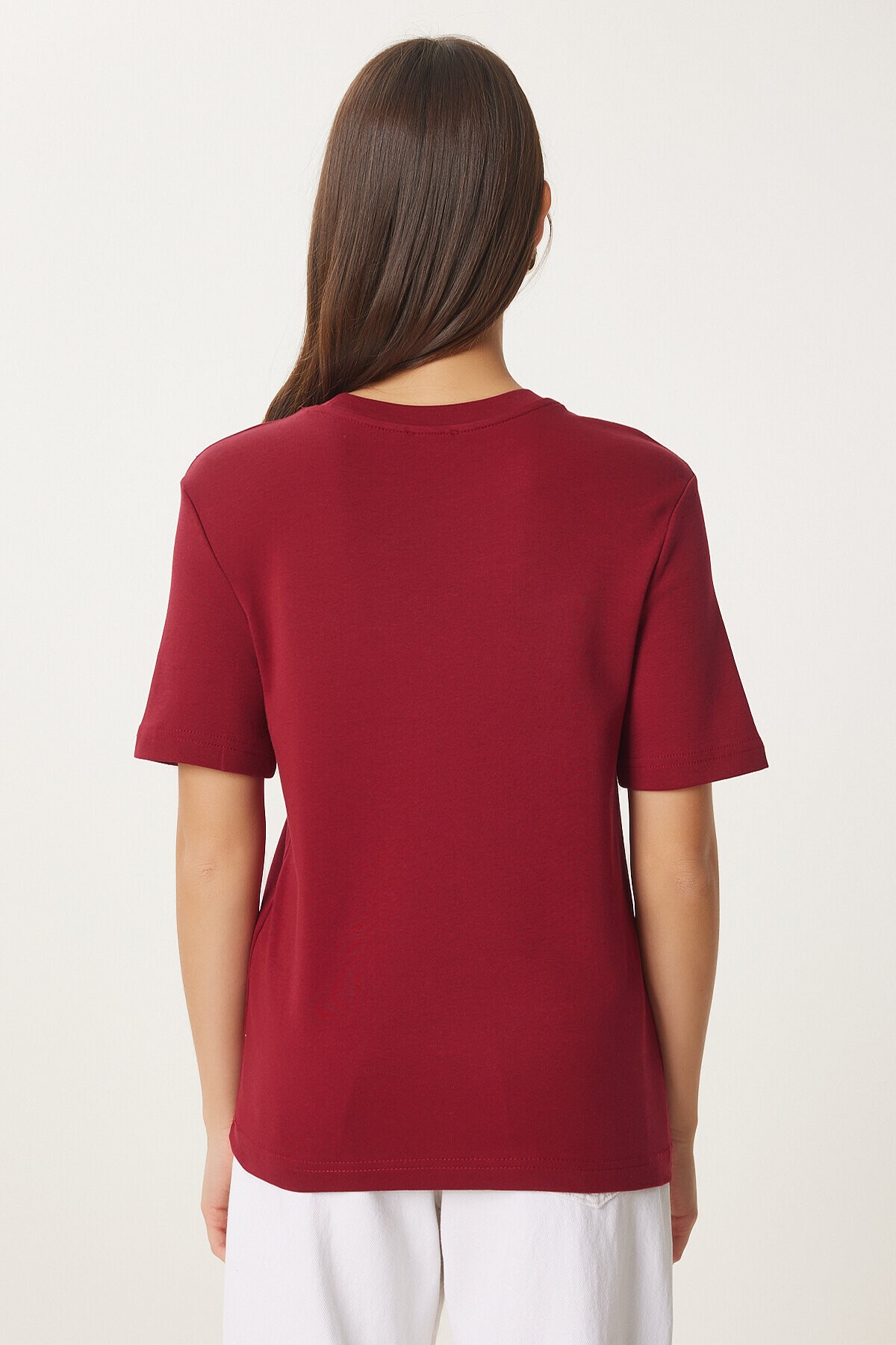 Pamuklu Basic Örme T-shirt BORDO LAG0001