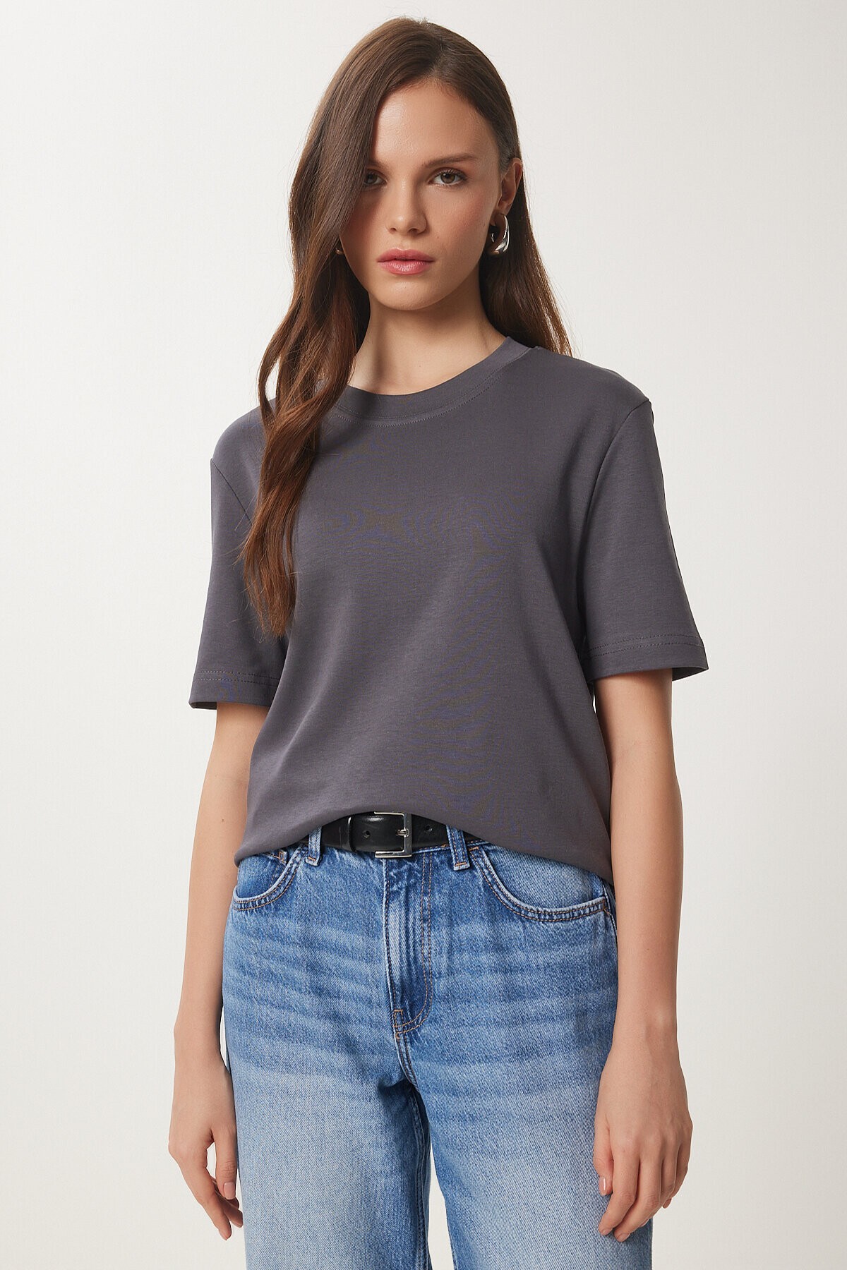 Pamuklu Basic Örme T-shirt FÜME LAG0001