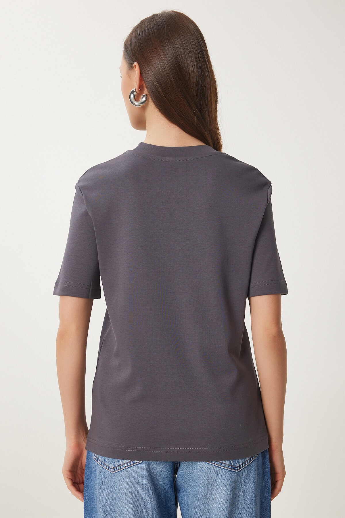 Pamuklu Basic Örme T-shirt FÜME LAG0001