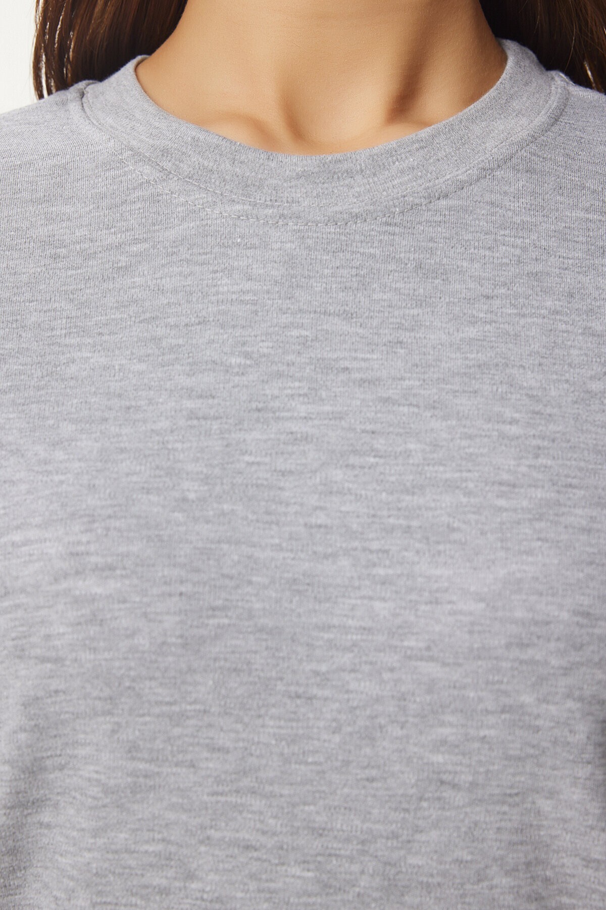 Pamuklu Basic Örme T-shirt GRİ MELANJ LAG0001
