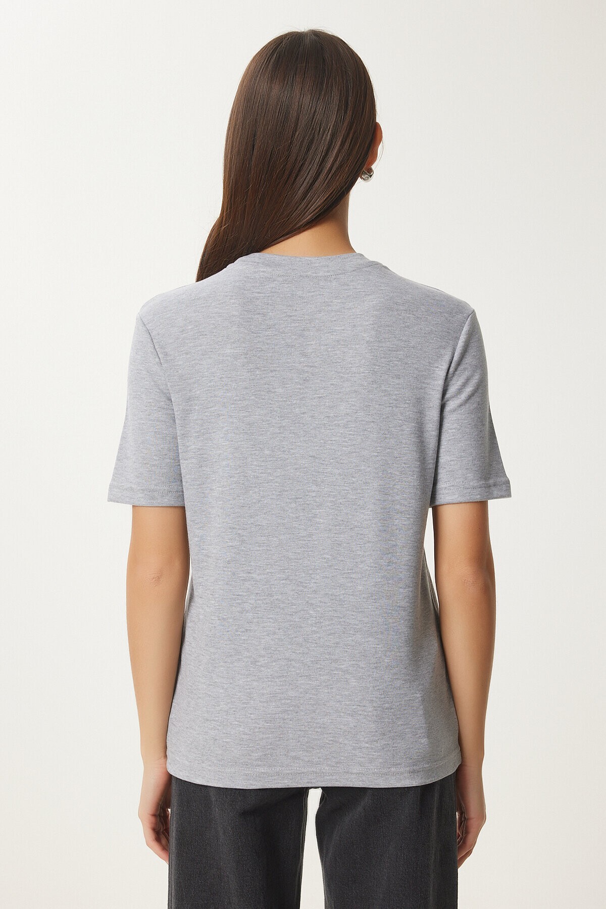 Pamuklu Basic Örme T-shirt GRİ MELANJ LAG0001