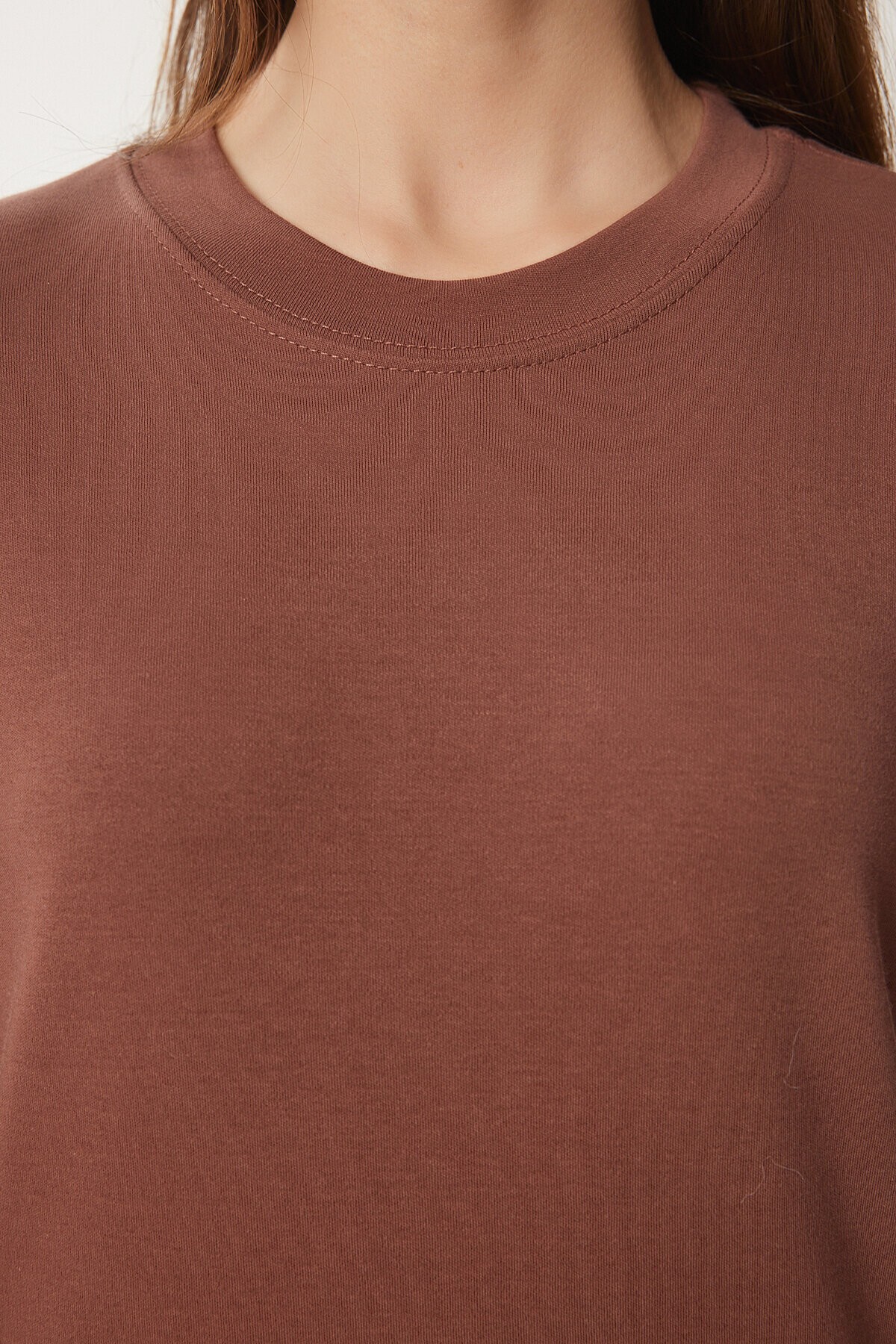 Pamuklu Basic Örme T-shirt KAHVERENGİ LAG0001