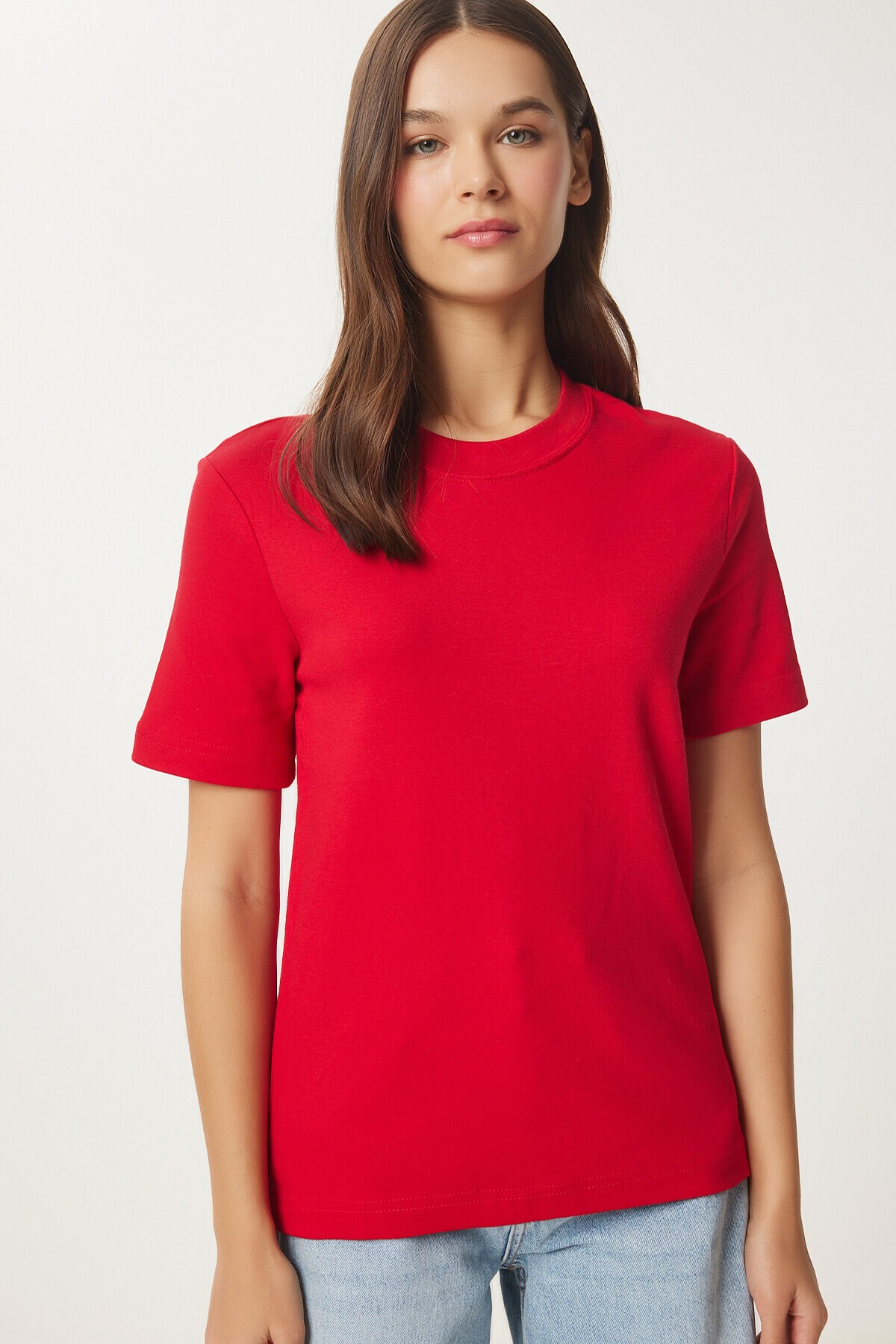 Pamuklu Basic Örme T-shirt KIRMIZI LAG0001