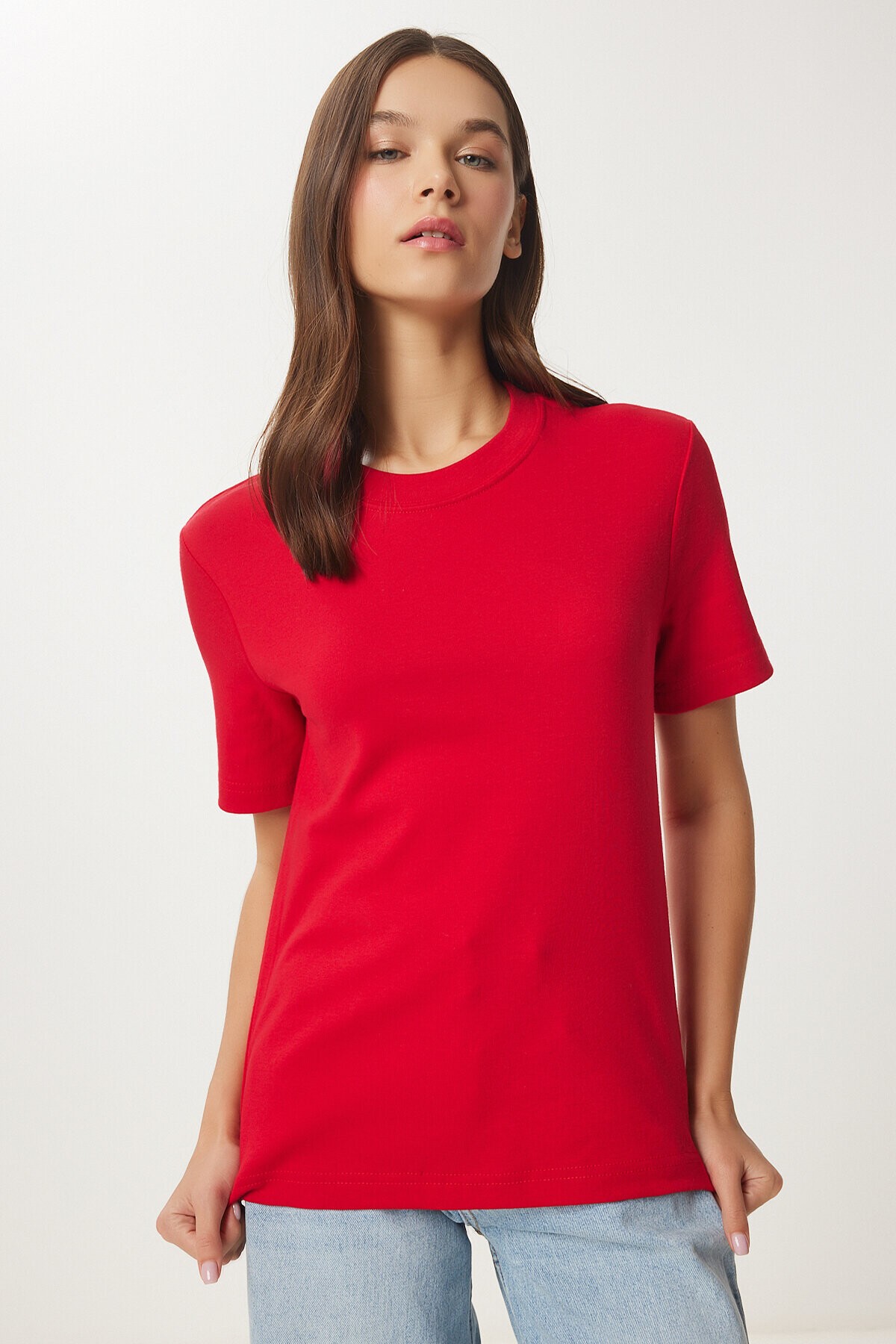 Pamuklu Basic Örme T-shirt KIRMIZI LAG0001