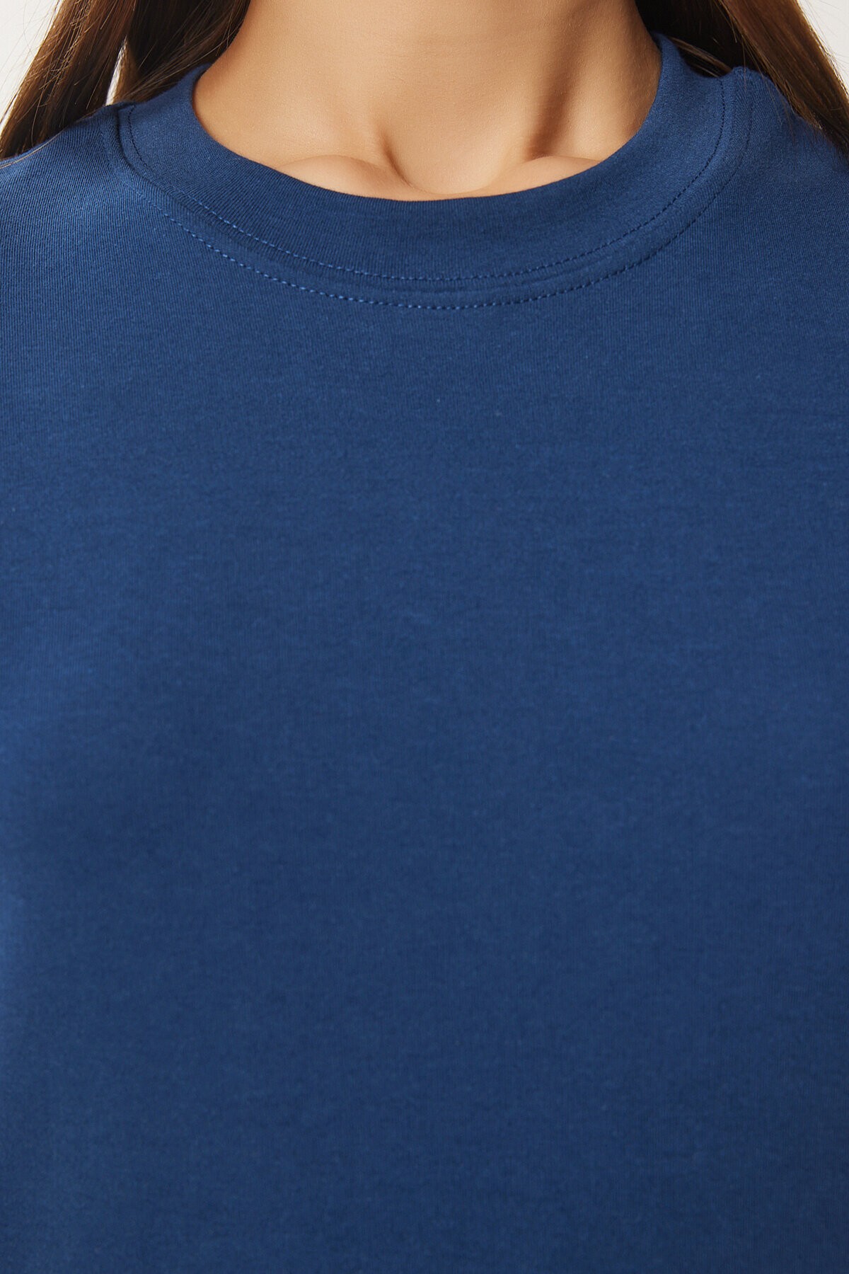 Pamuklu Basic Örme T-shirt KOBALT MAVİ LAG0001