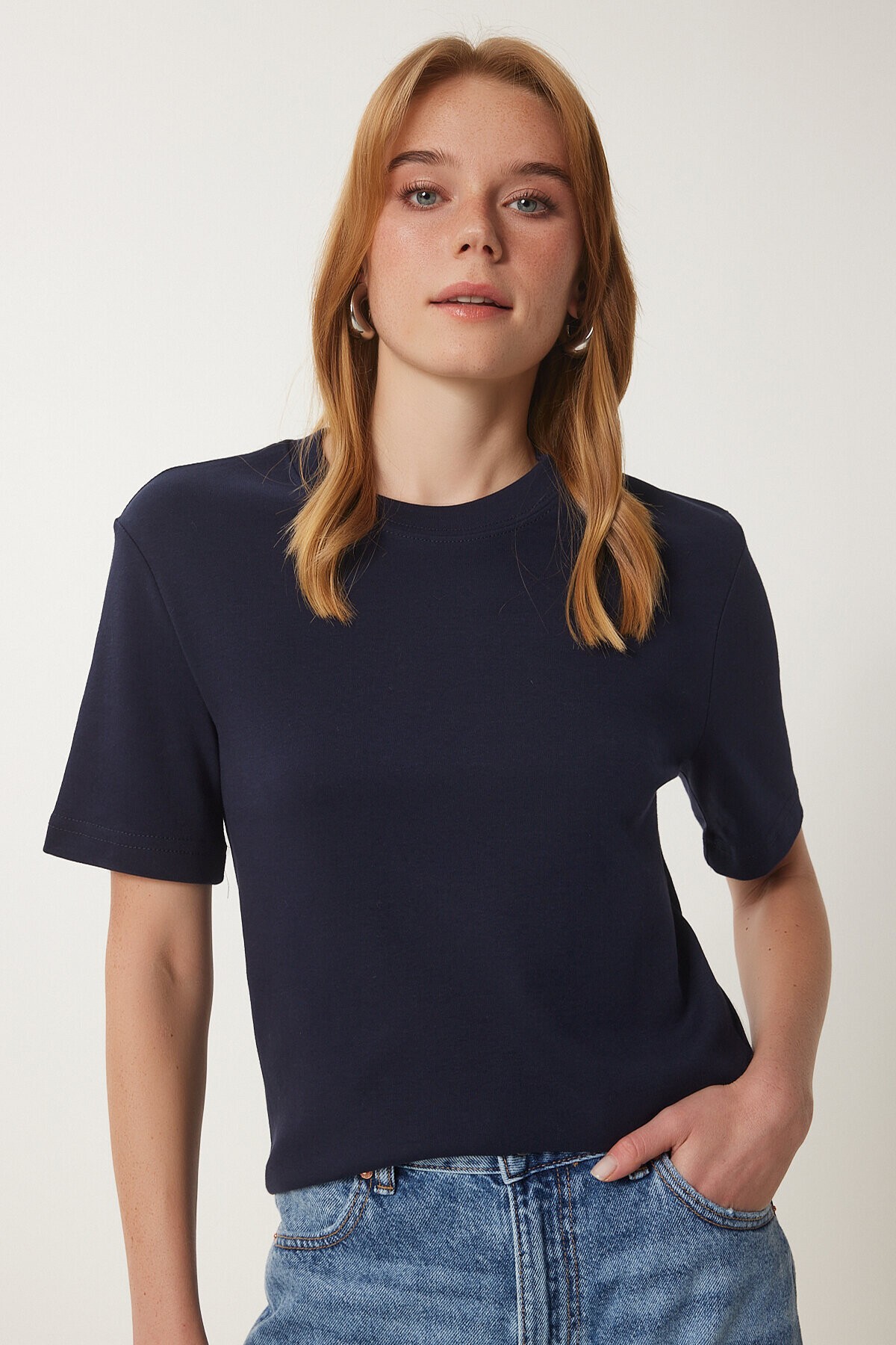 Pamuklu Basic Örme T-shirt LACİVERT LAG0001