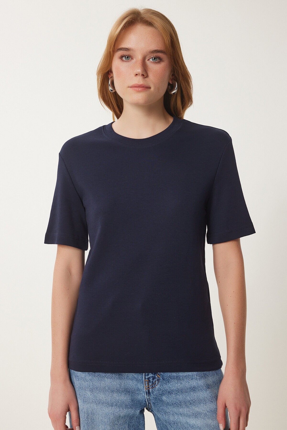Pamuklu Basic Örme T-shirt LACİVERT LAG0001
