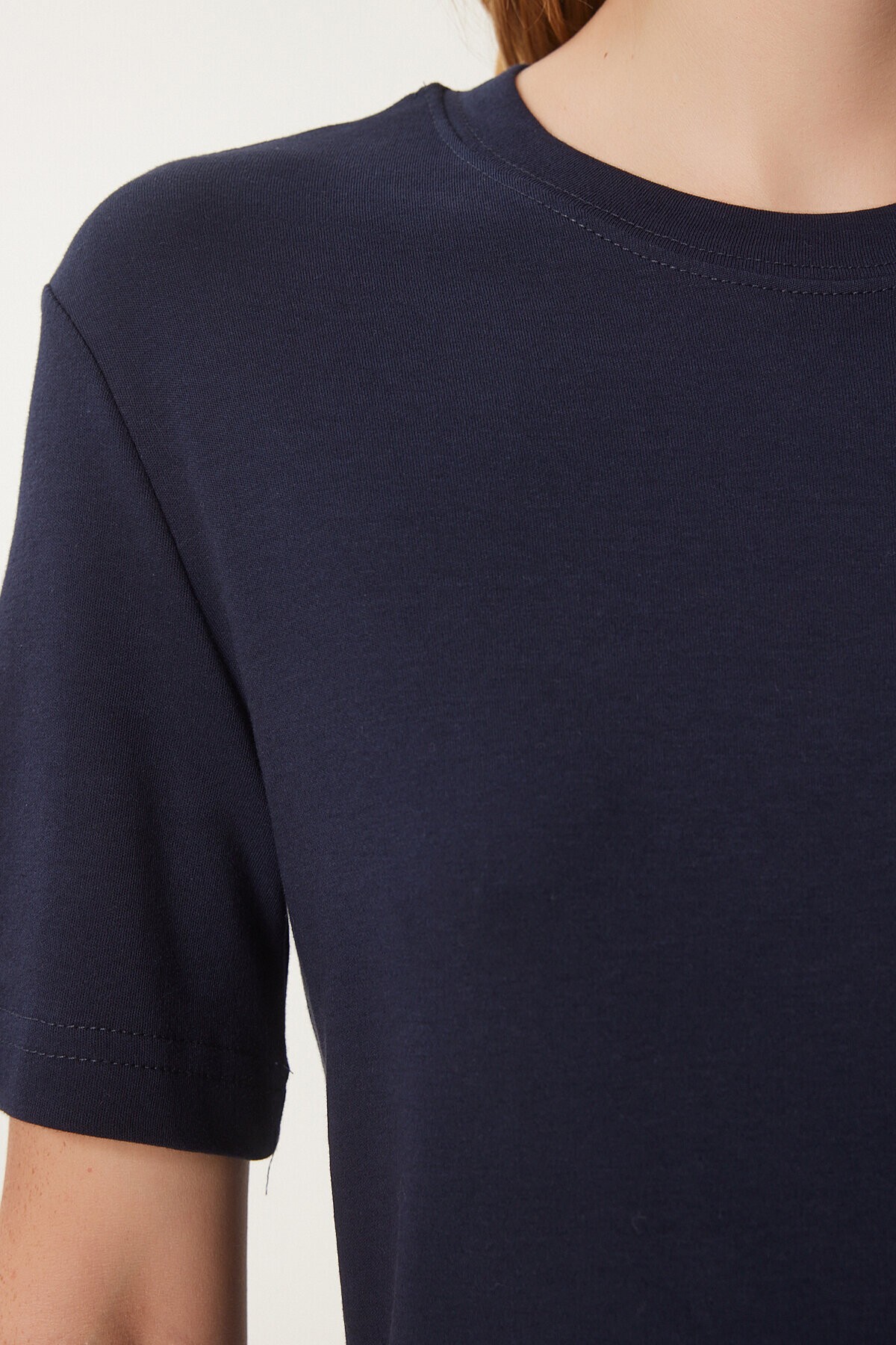 Pamuklu Basic Örme T-shirt LACİVERT LAG0001