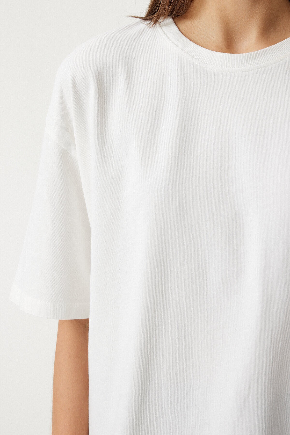Premium Basic Oversize Örme T-shirt BEYAZ LAH0001