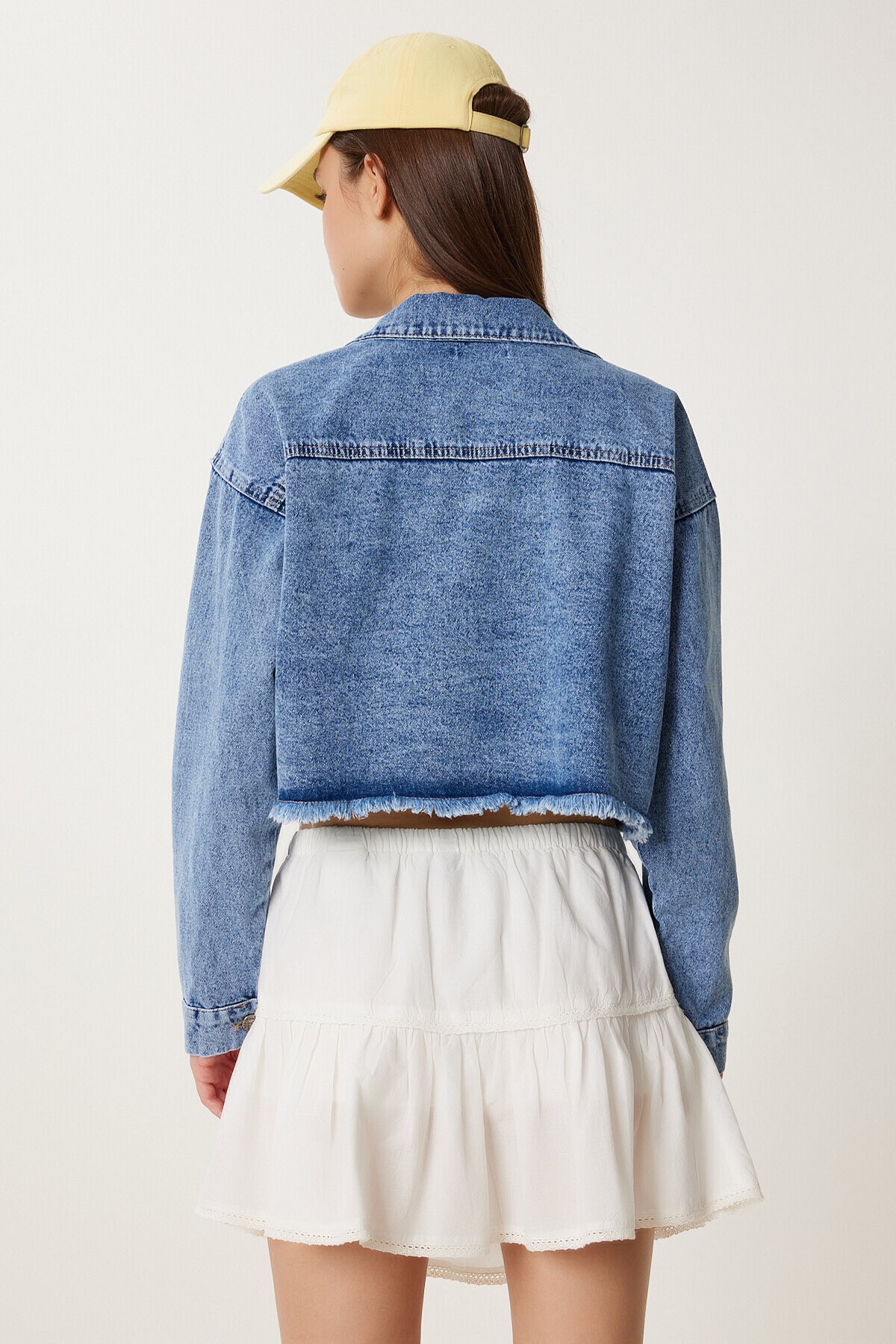 Püskül Detaylı Denim Crop Ceket AÇIK MAVİ LAN0014