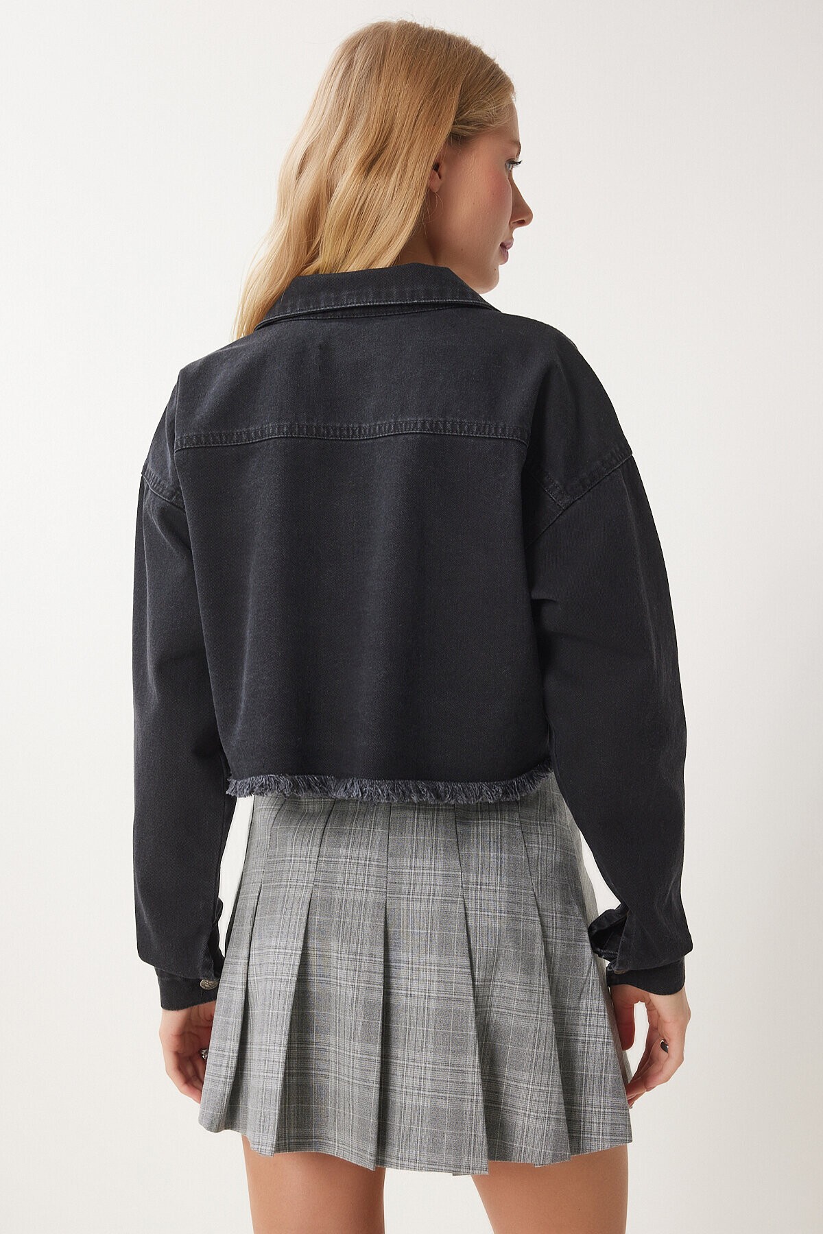 Püskül Detaylı Denim Crop Ceket SİYAH LAN0014
