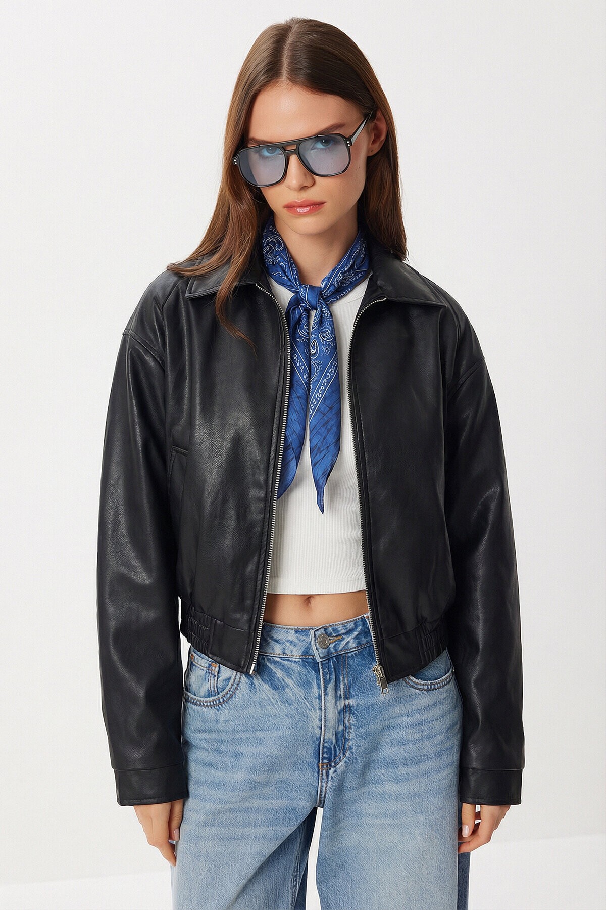 Suni Deri Bomber Ceket SİYAH LAX0002