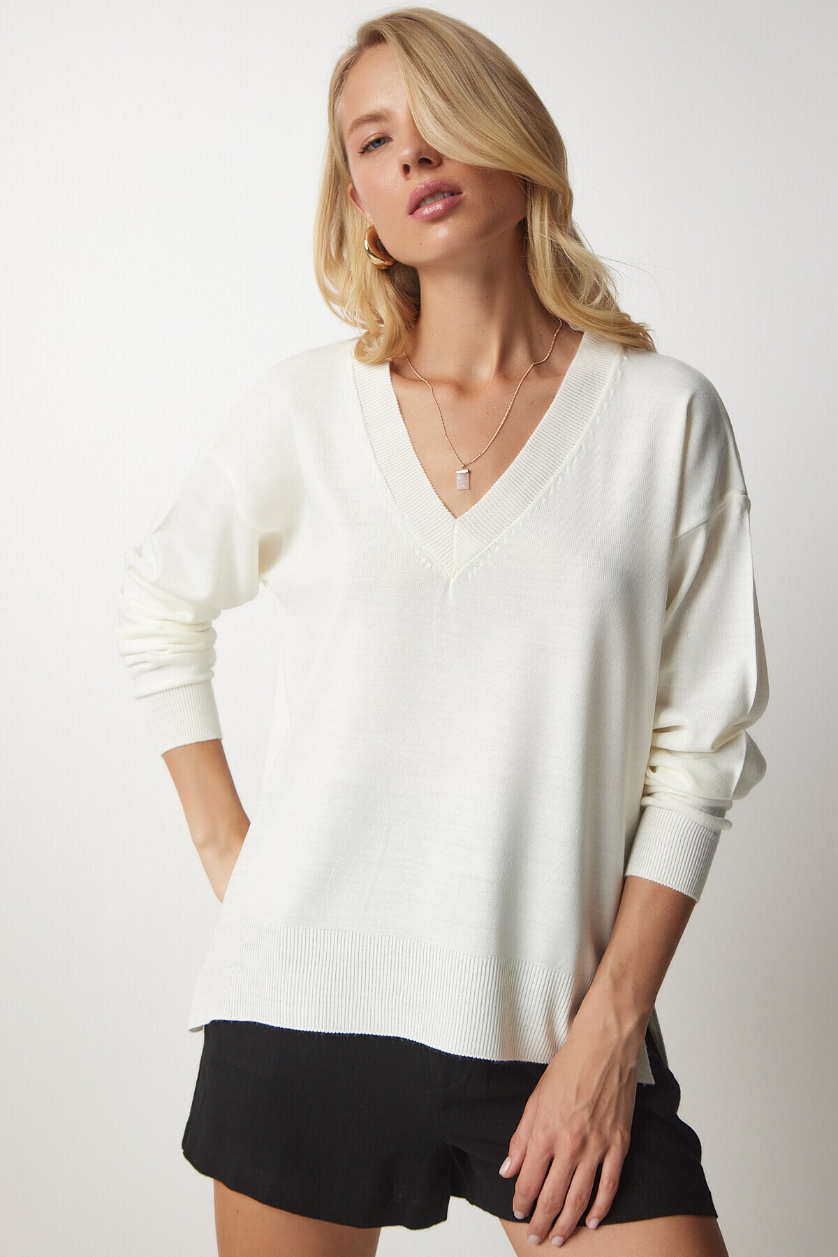 V Yaka Oversize Triko Kazak KEMİK LBV0026