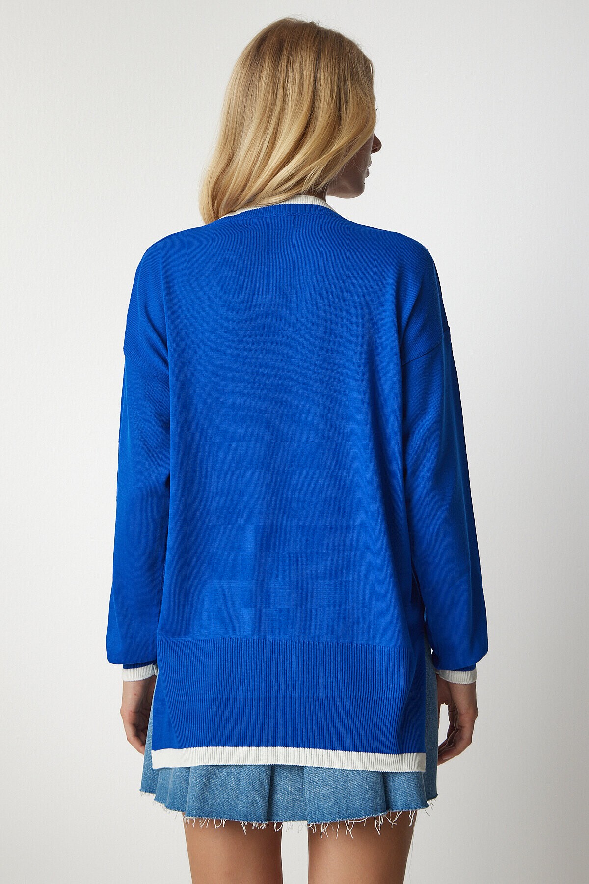 V Yaka Oversize Triko Kazak MAVİ LBV0022