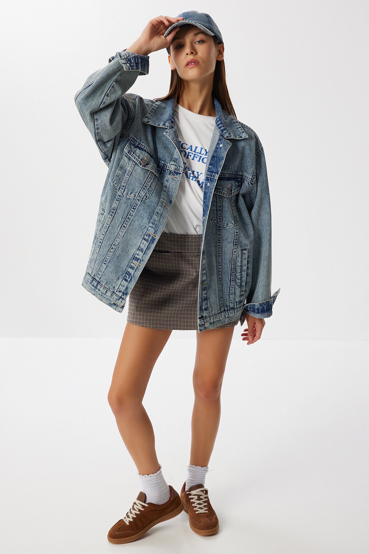 Yıkamalı Oversize Denim Ceket AÇIK MAVİ LAC0002