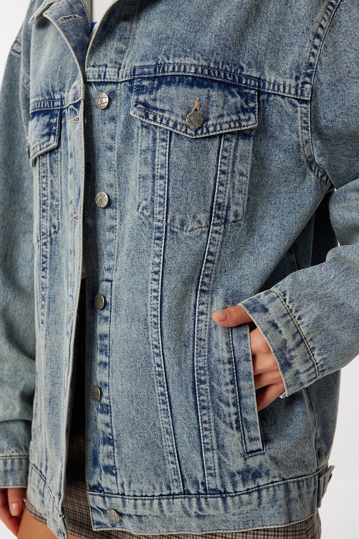 Yıkamalı Oversize Denim Ceket AÇIK MAVİ LAC0002