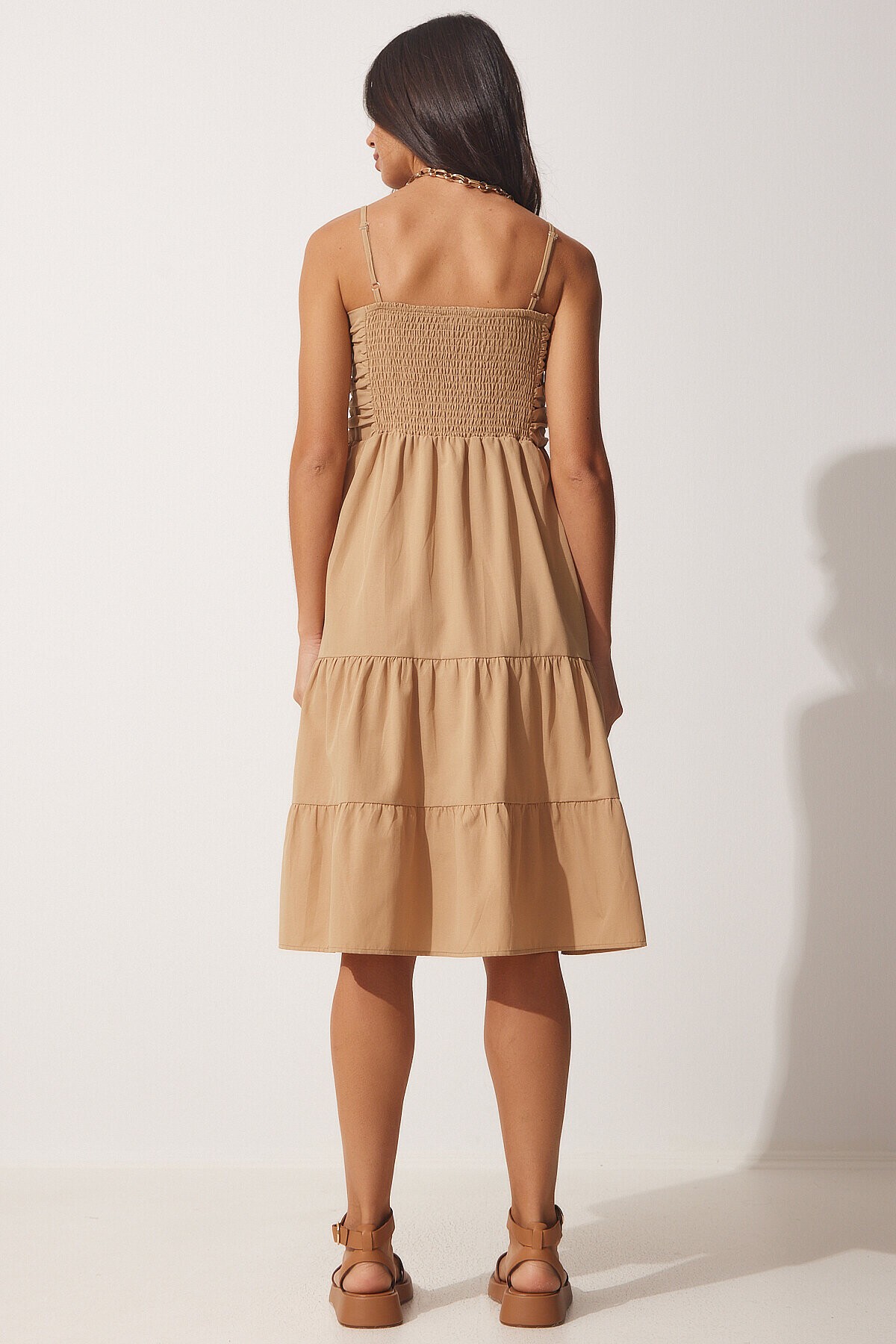 Askılı Volanlı Yazlık Poplin Elbise BİSKÜVİ LDD0077