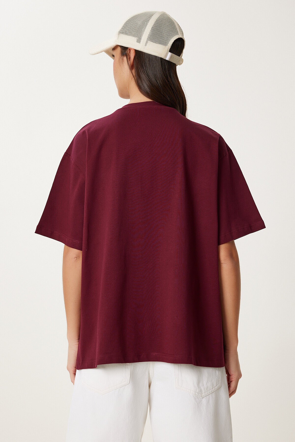 Ayıcık Armalı Pamuklu Oversize Örme T-shirt BORDO LCR0038