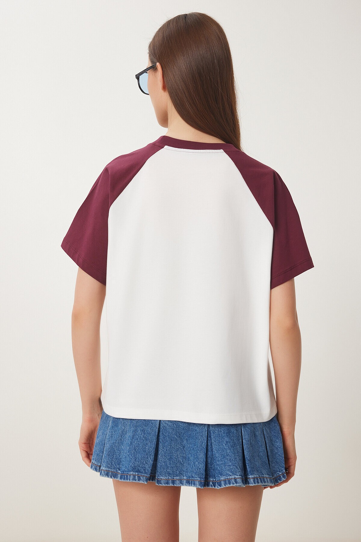 Ayıcık Baskılı Pamuklu Örme T-shirt BORDO KEMİK LCR0055