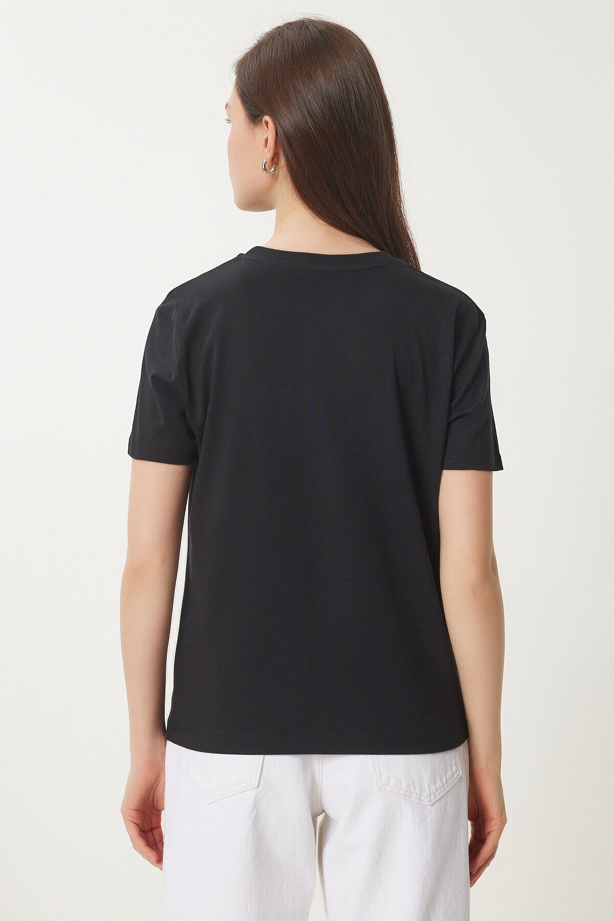 Ayıcık İşlemeli Pamuklu Örme T-shirt SİYAH LCR0029