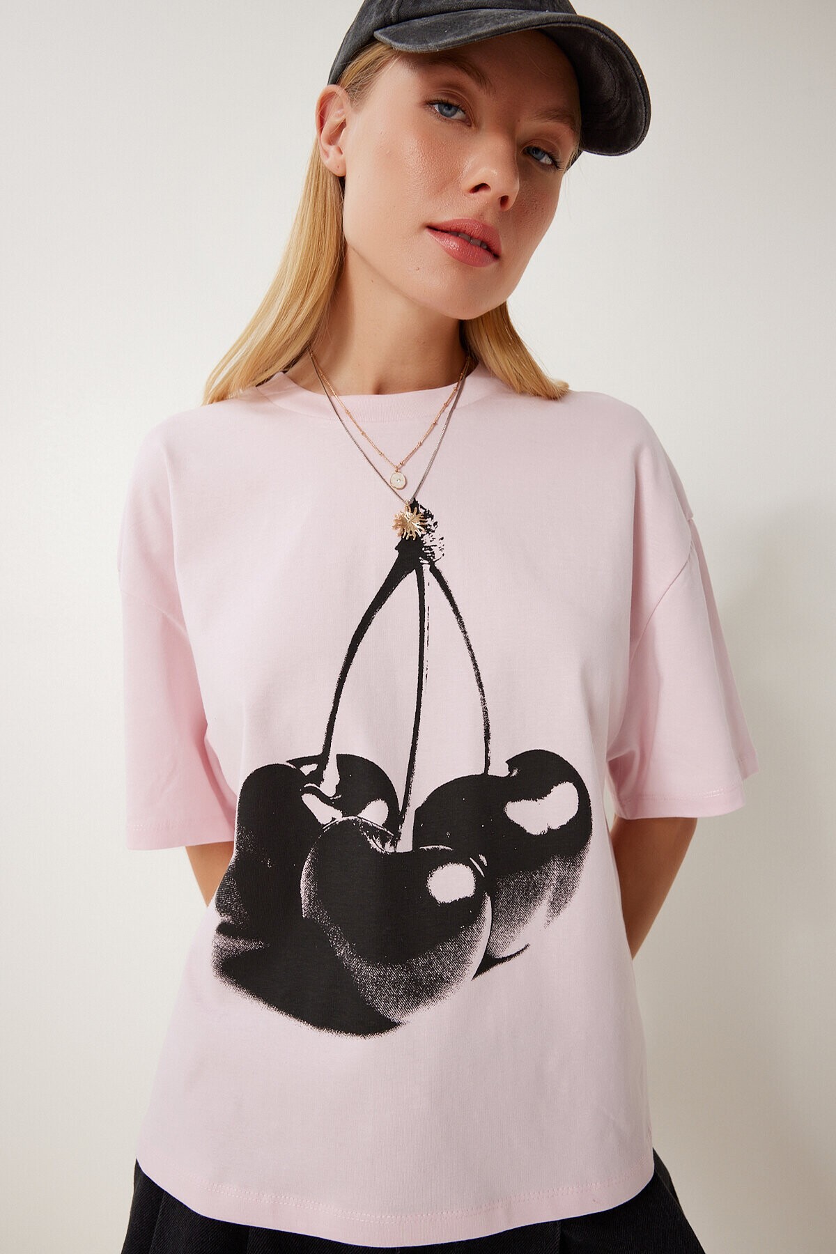 Baskılı Örme T-shirt PEMBE LCR0059