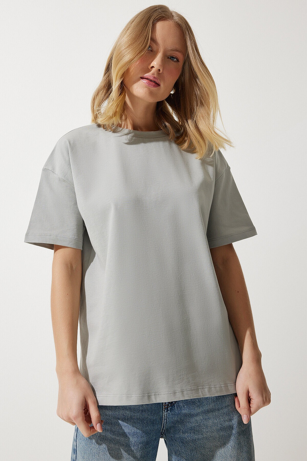 Bol Basic Pamuklu T-shirt TAŞ GRİSİ LBP0015