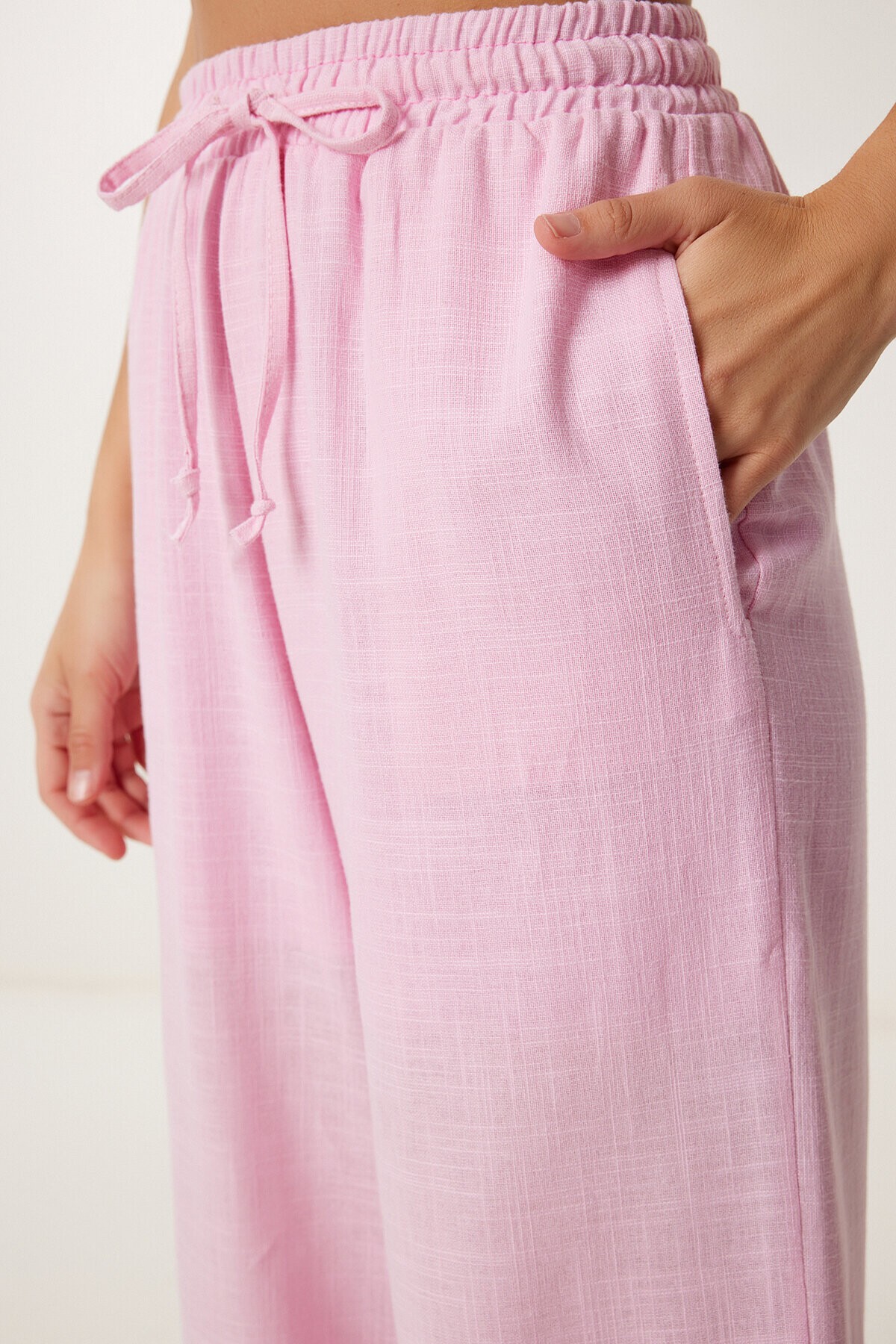 Bol Kesim Keten Pantolon PEMBE LDP0002