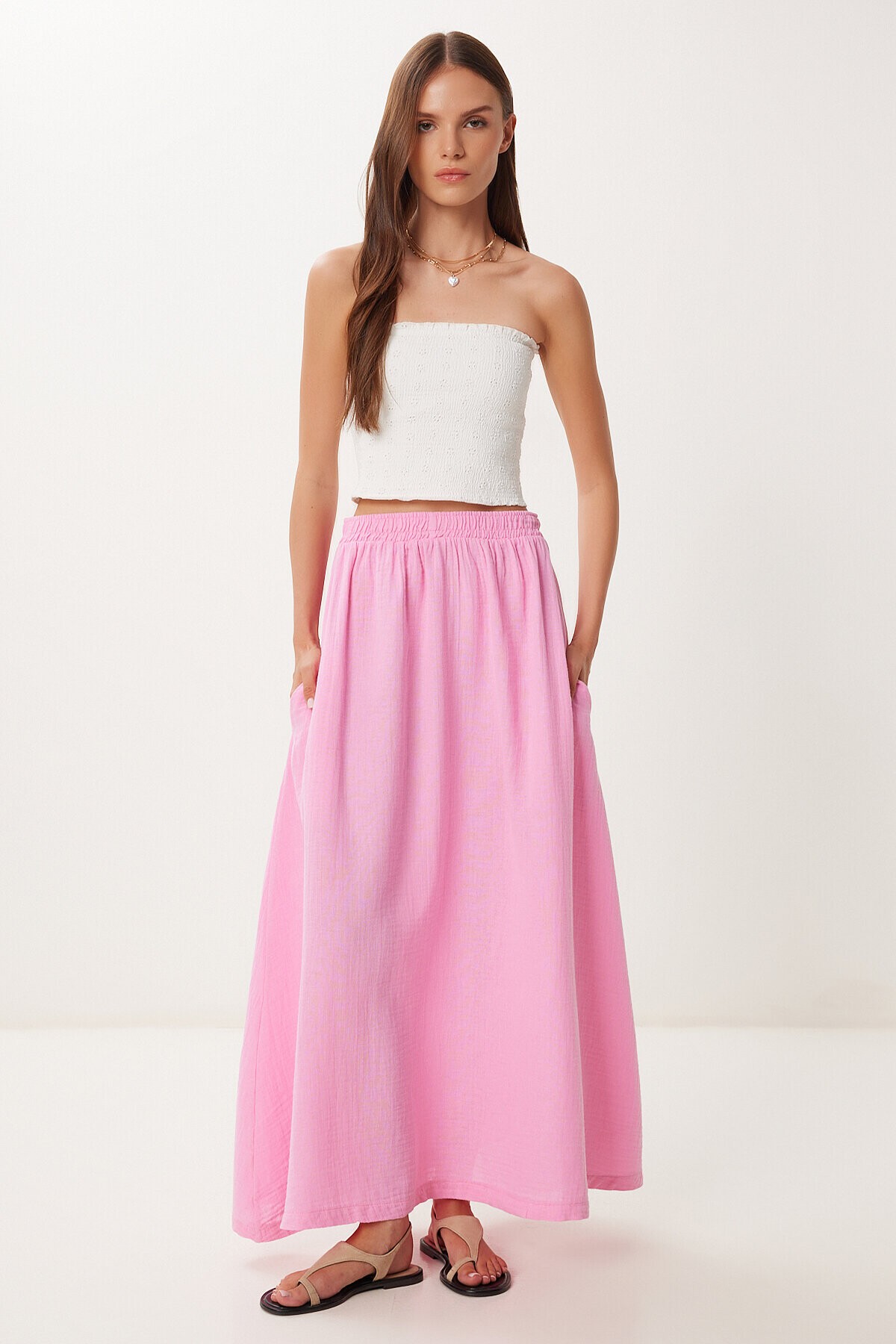 Cepli Kloş Müslin Etek PEMBE LBV0067