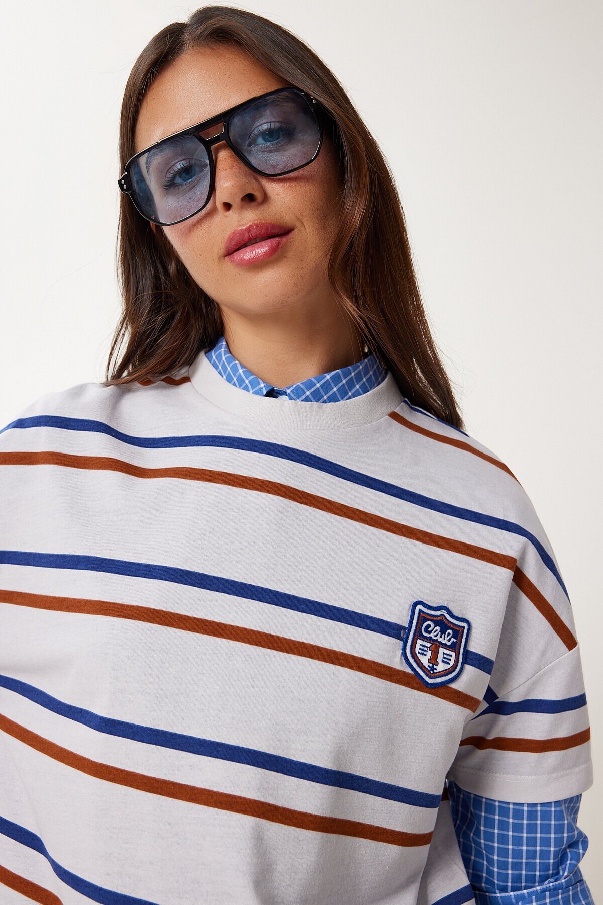 Çizgili Pamuklu Örme T-shirt GRİ LCR0077