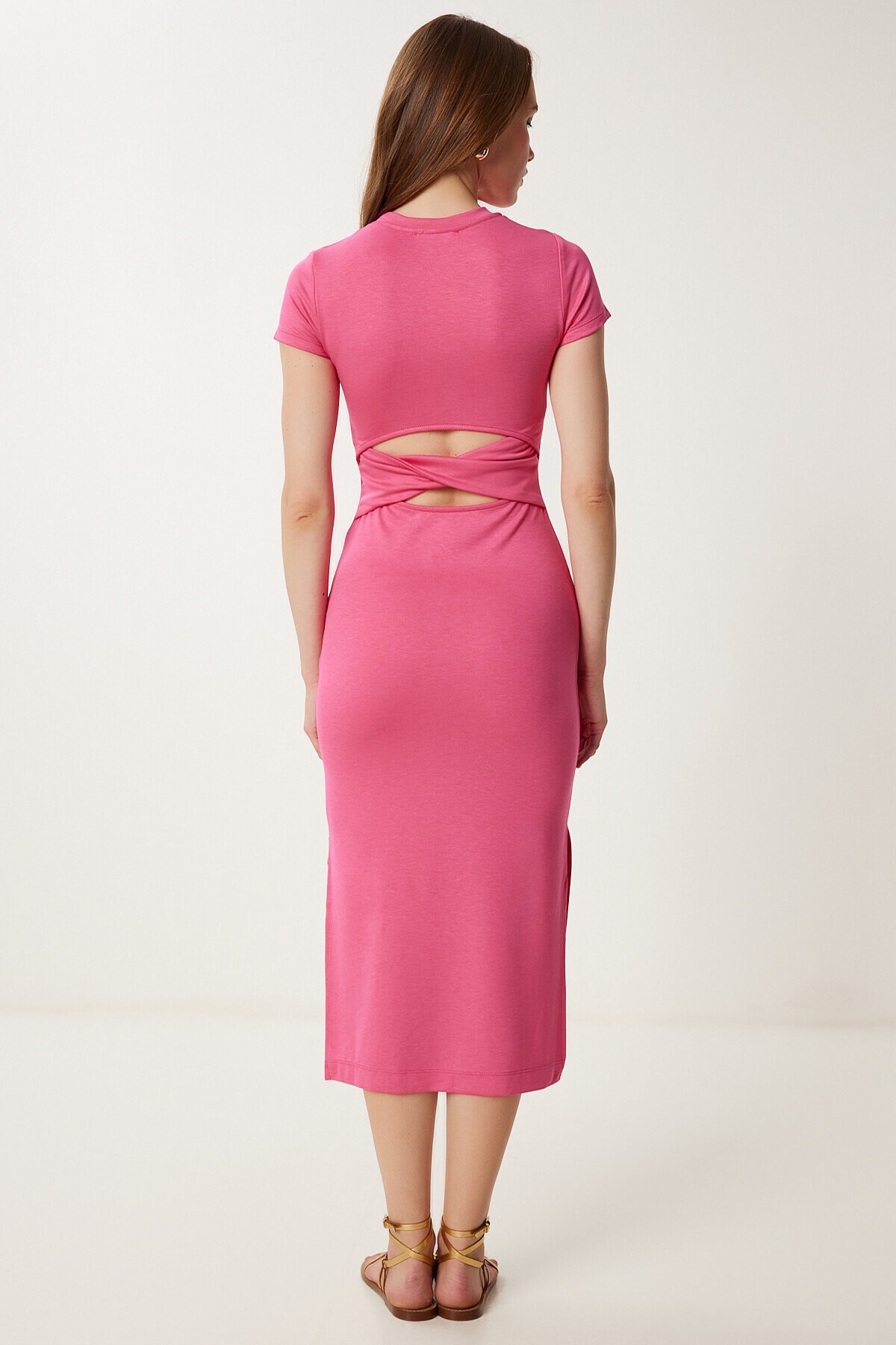 Cut Out Detaylı Esnek Saran Örme Elbise PEMBE LCR0080