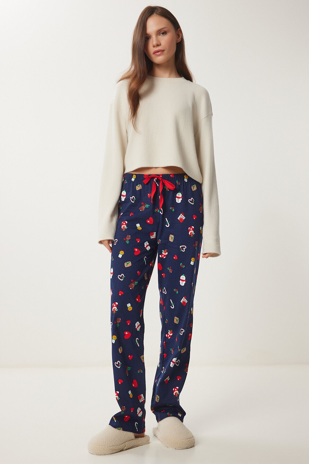 Desenli Örme Pijama Altı LACİVERT LCV0008