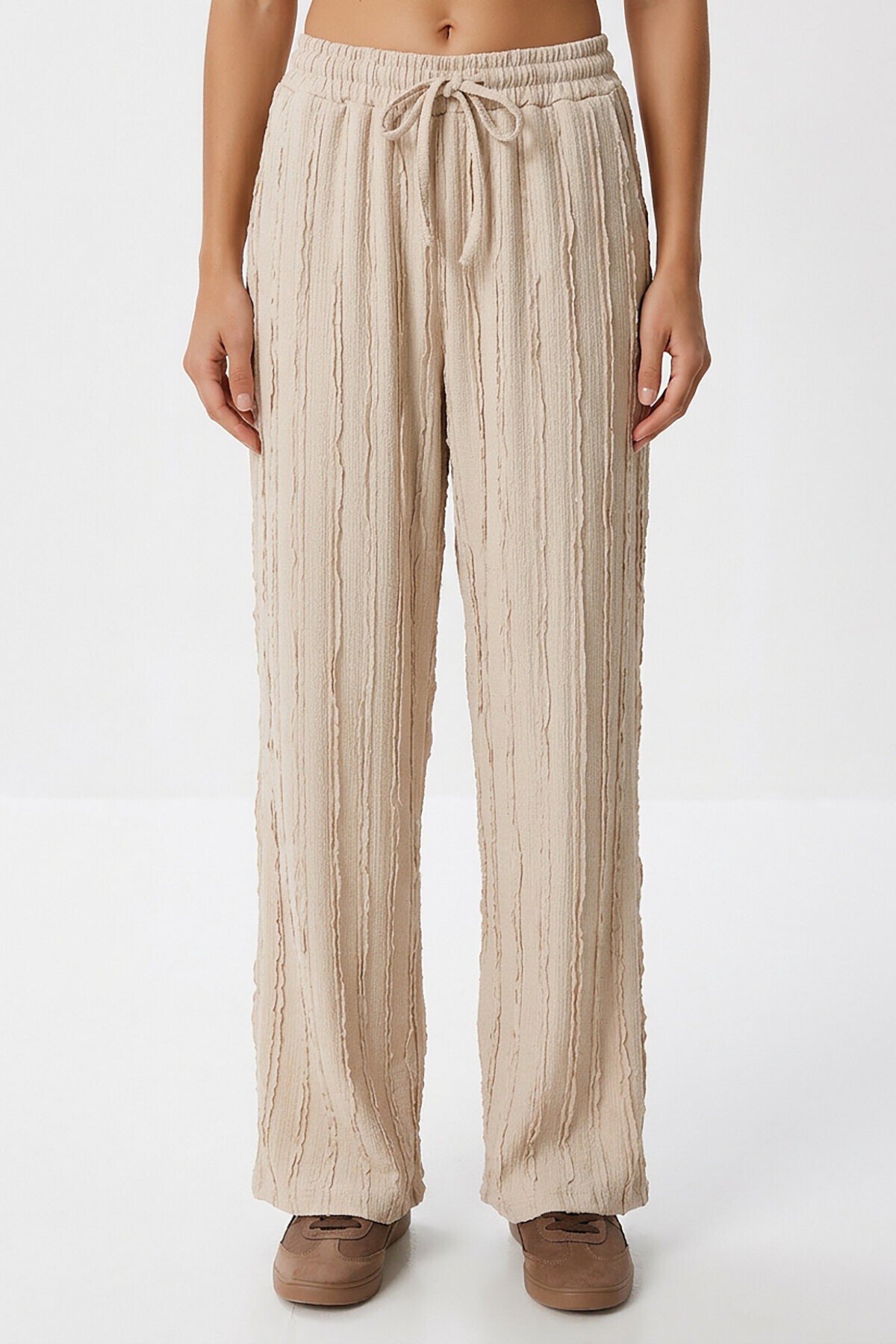 Dokulu Cepli Esnek Örme Pantolon KREM LCI0069