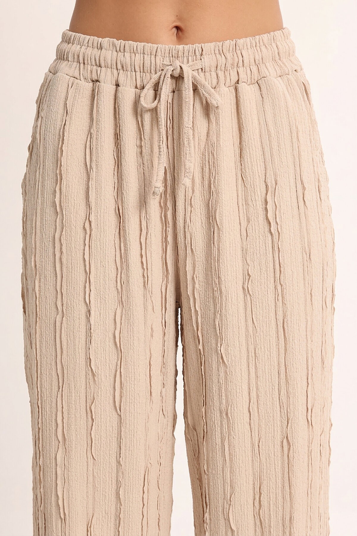 Dokulu Cepli Esnek Örme Pantolon KREM LCI0069