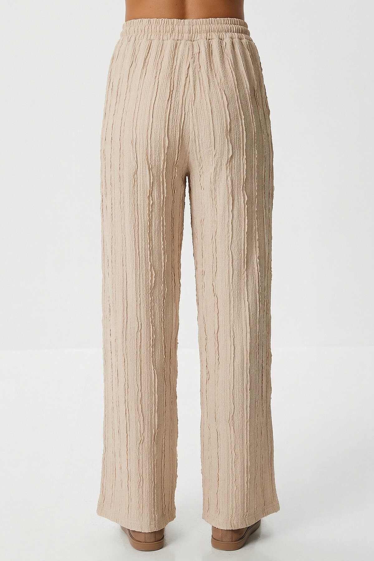 Dokulu Cepli Esnek Örme Pantolon KREM LCI0069